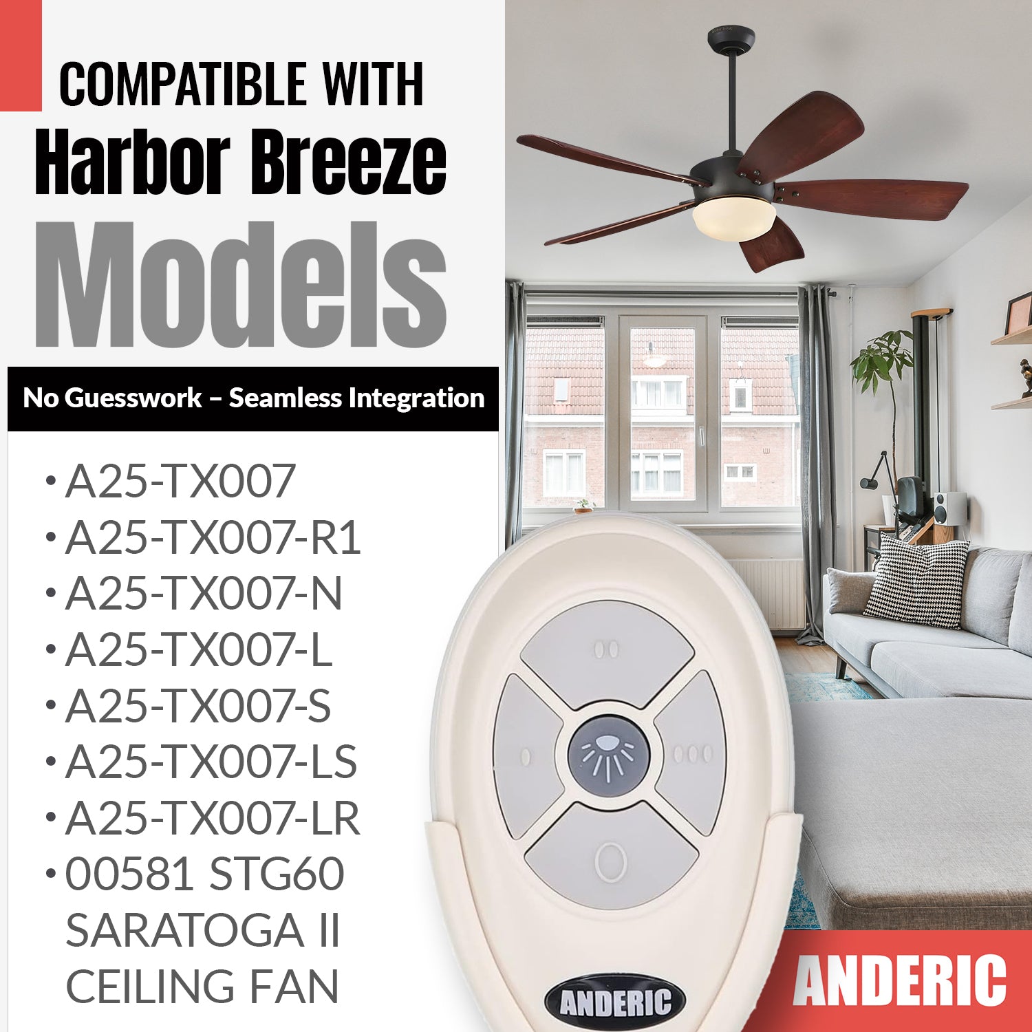 Anderic RRTX007 Replacement Ceiling Fan Remote Control for Harbor Breeze A25-TX007