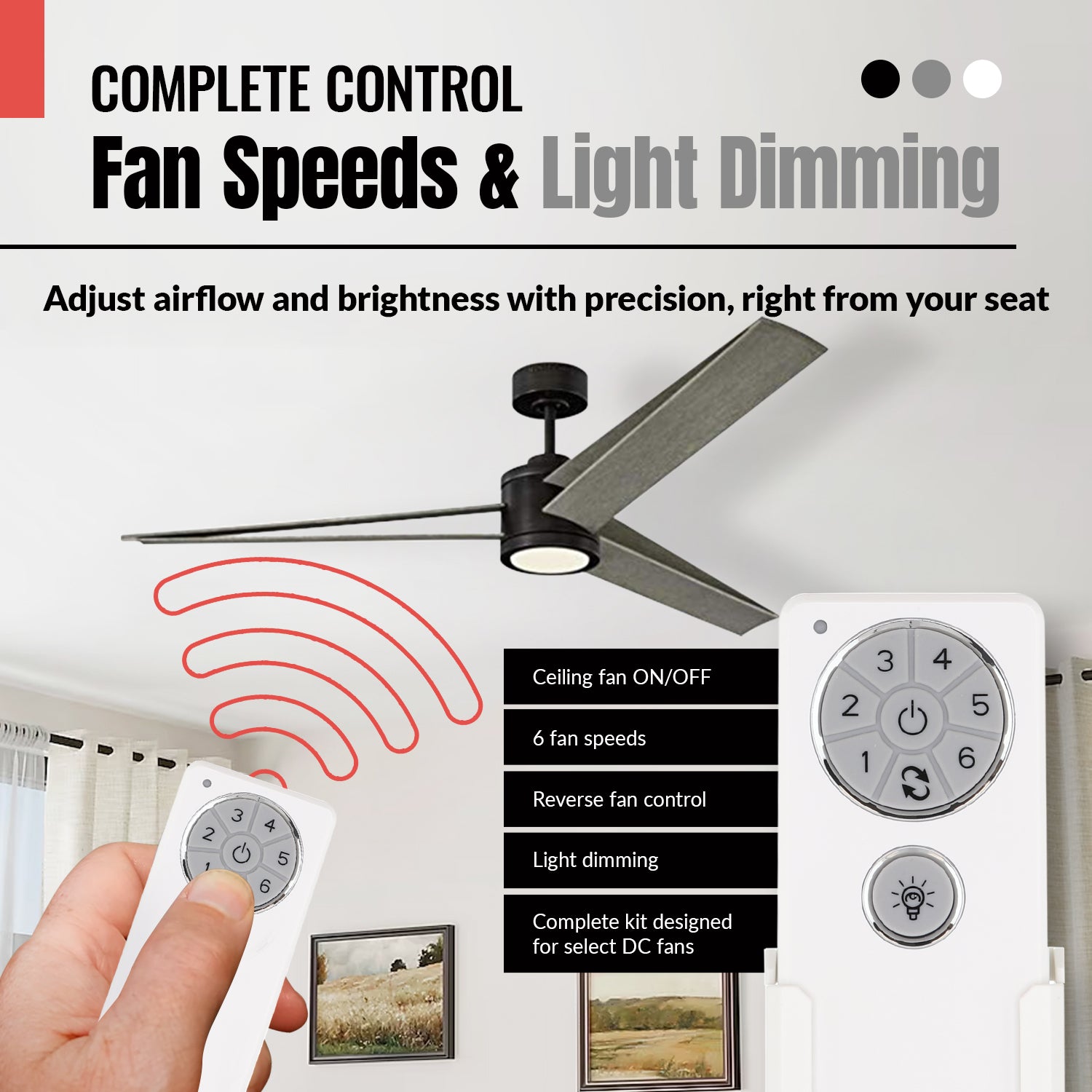Anderic DC896SG8-DC1-KIT Replacement Ceiling Fan Kit | DC8-96SG8 Receiver & DC1 Remote Control