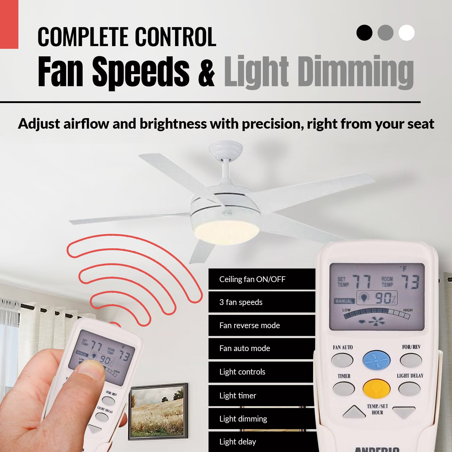 Control remoto Anderic CHQ7096T / CHQ8BT7096T para ventilador de techo Hampton Bay con llave de reversa - RR7096TR