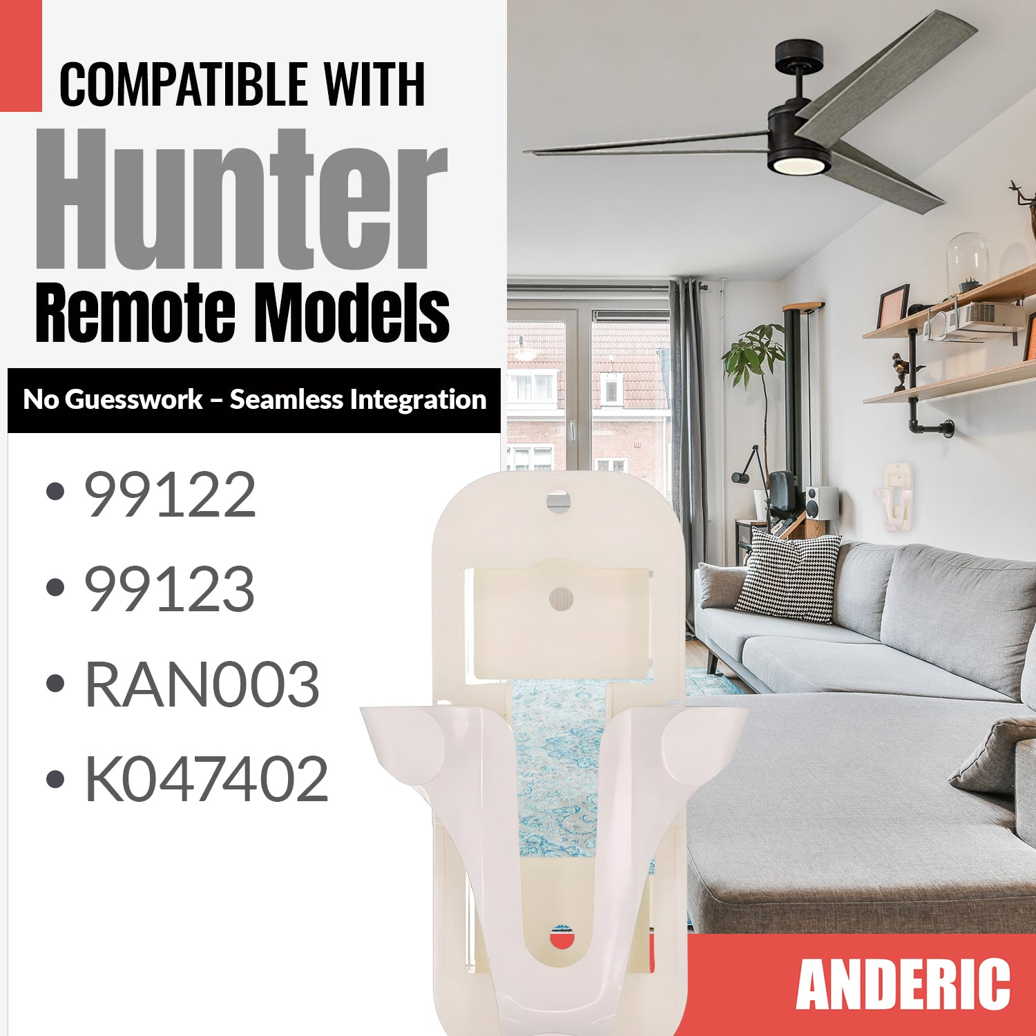 Anderic 99122/99123 - Soporte de pared para control remoto de ventilador de techo Hunter