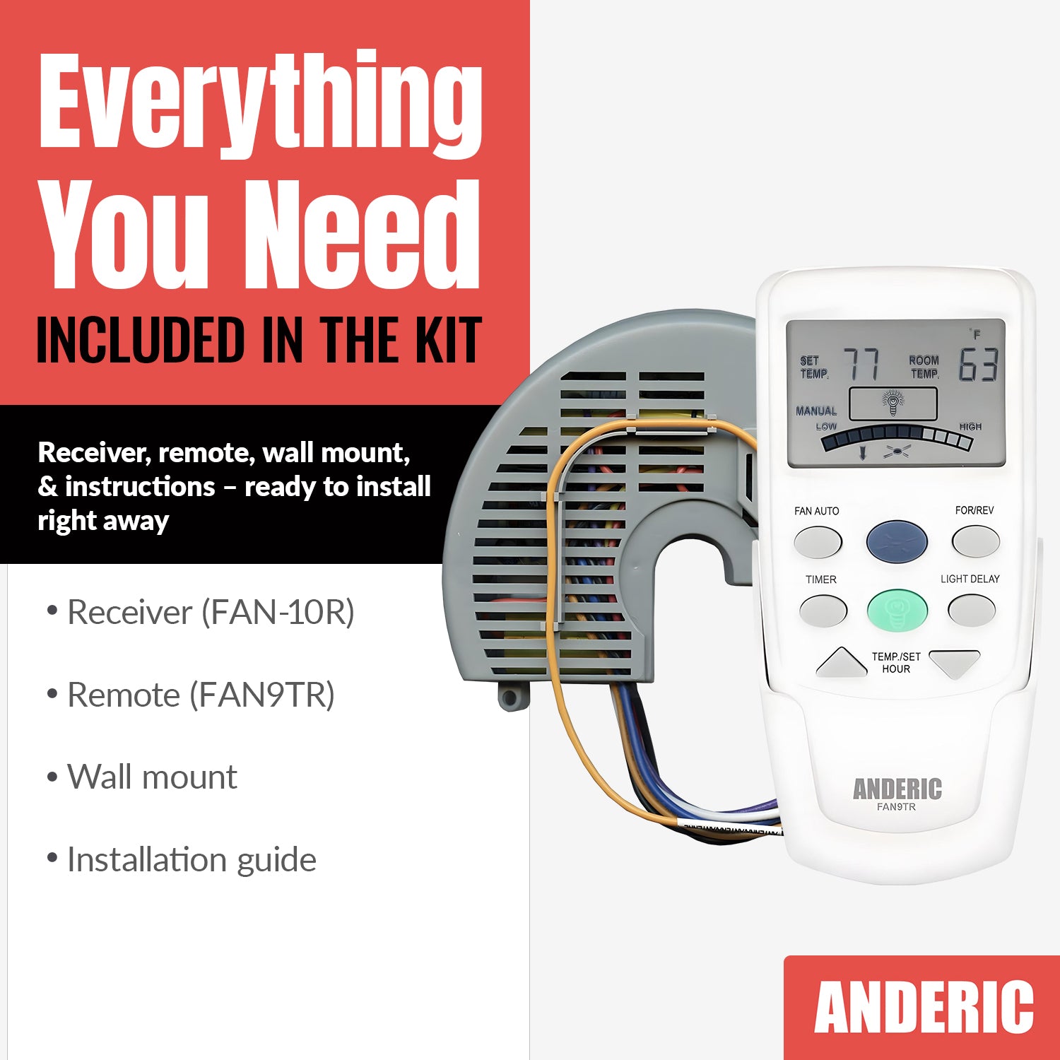 Anderic FAN10R/FAN9TR Replacement Ceiling Fan Kit for Hampton Bay
