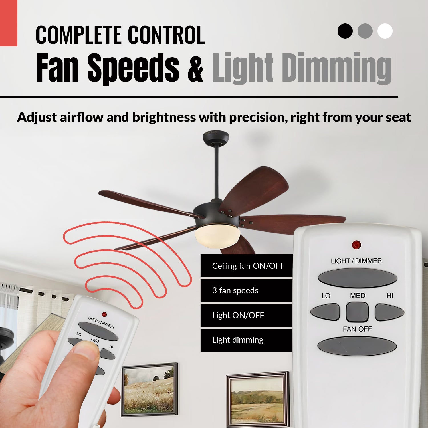 Anderic RR7079T Replacement Ceiling Fan Remote Control for Hampton Bay and others - UC7078T / FAN-HD