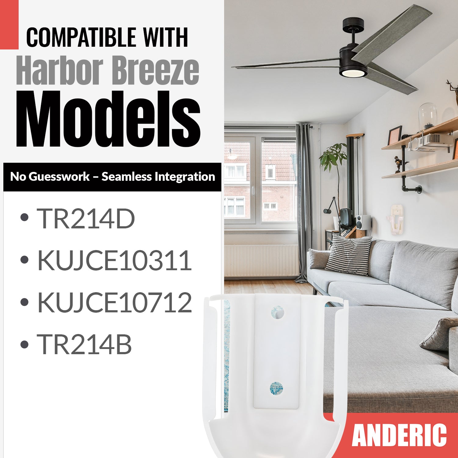 Anderic RRTR214DWM Ceiling Fan Remote Control Wall Mount Bracket for TR214D KUJCE10311 KUJCE10712 TR214B