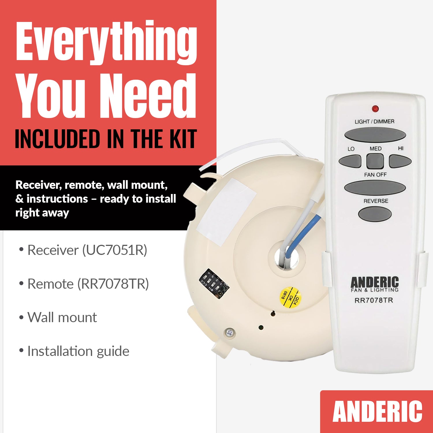 Anderic RR7078TR/UC7051R Replacement Ceiling Fan Kit for Hampton Bay and Others