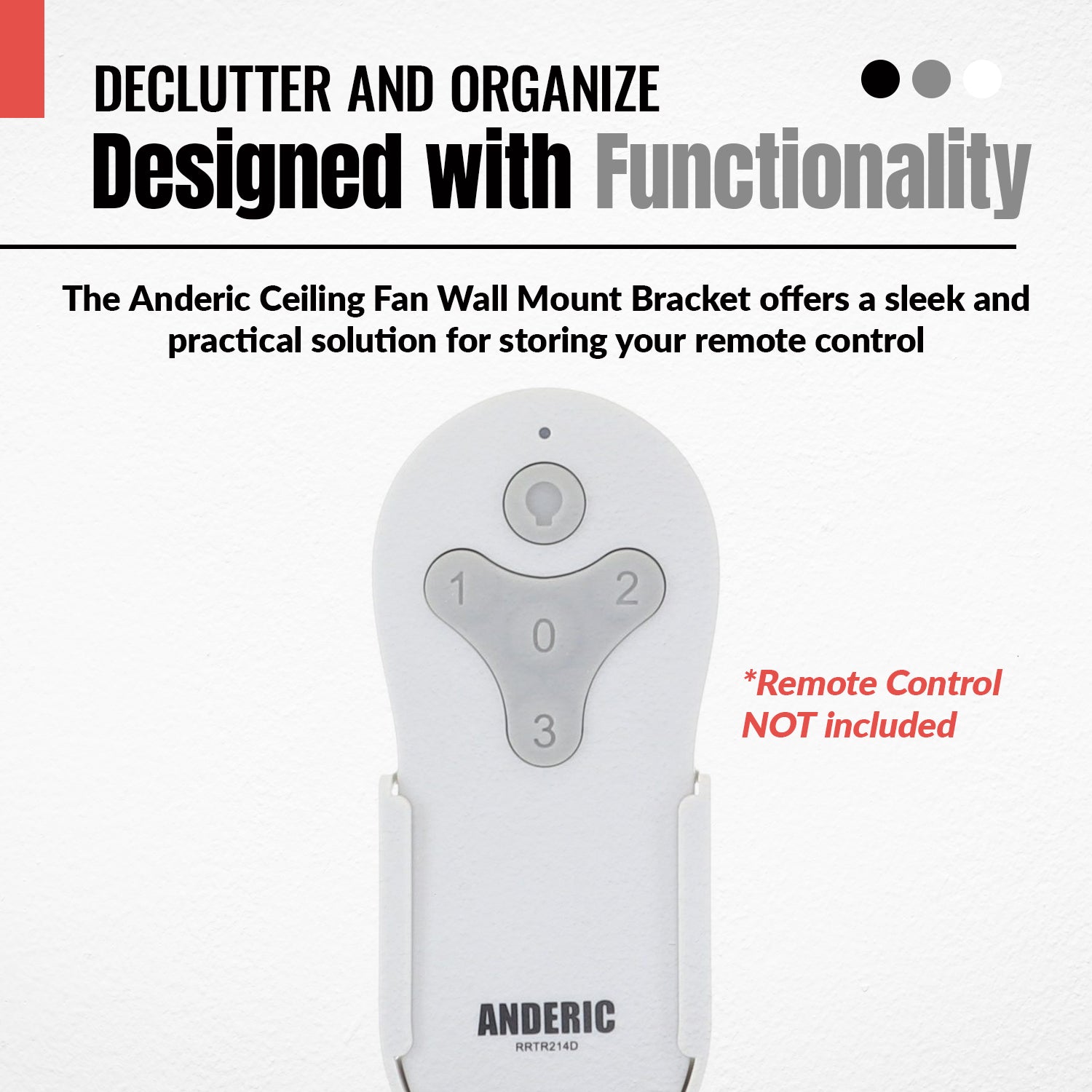 Anderic RRTR214DWM Ceiling Fan Remote Control Wall Mount Bracket for TR214D KUJCE10311 KUJCE10712 TR214B