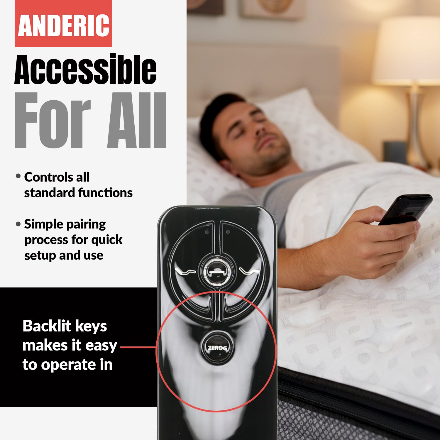 Anderic RR399A Replacement Adjustable Bed Frame Remote Control for Sealy, Serta, Ease, Beautyrest, SmartMotion | RF399A, RF368B