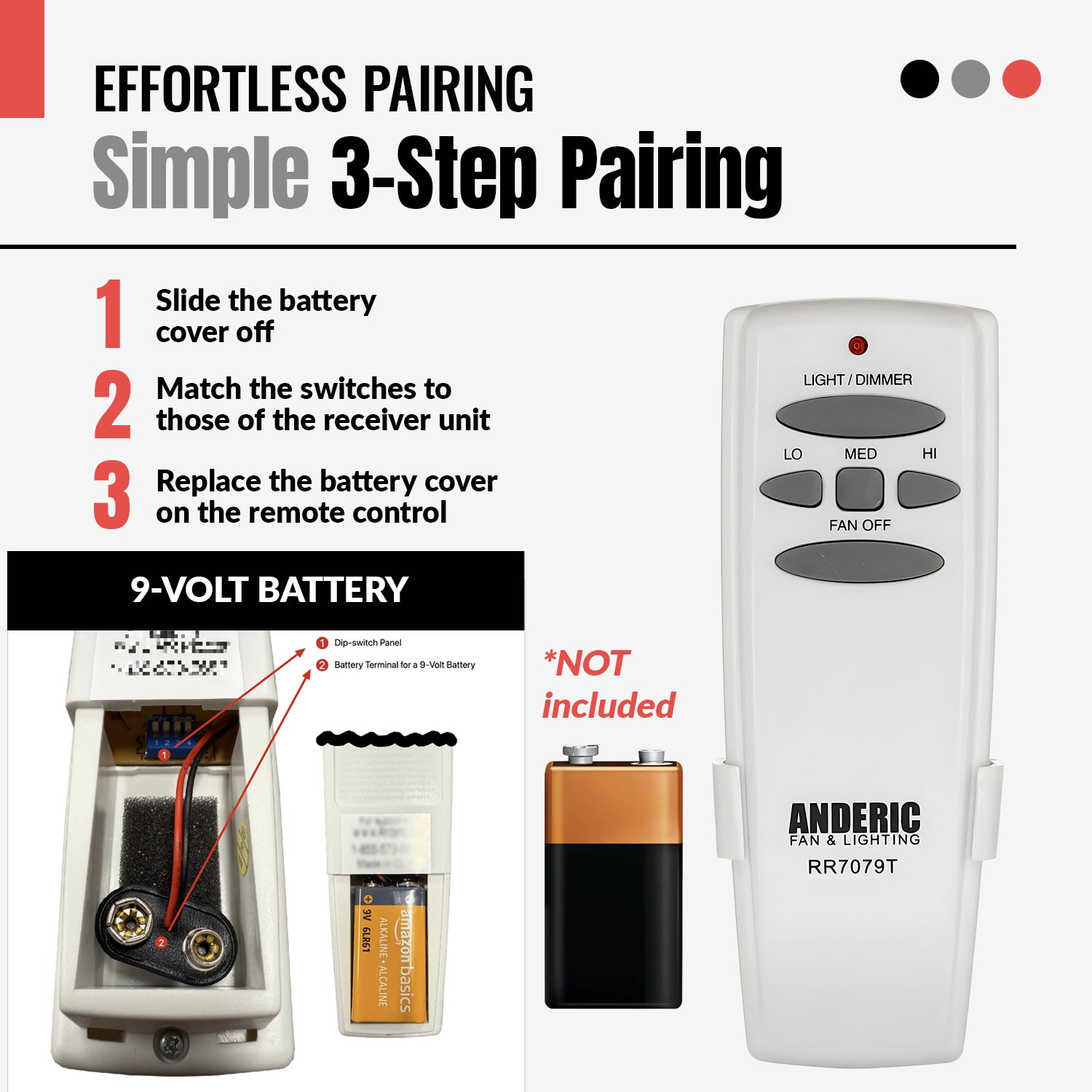 Anderic RR7079T Replacement Ceiling Fan Remote Control for Hampton Bay and others - UC7078T / FAN-HD