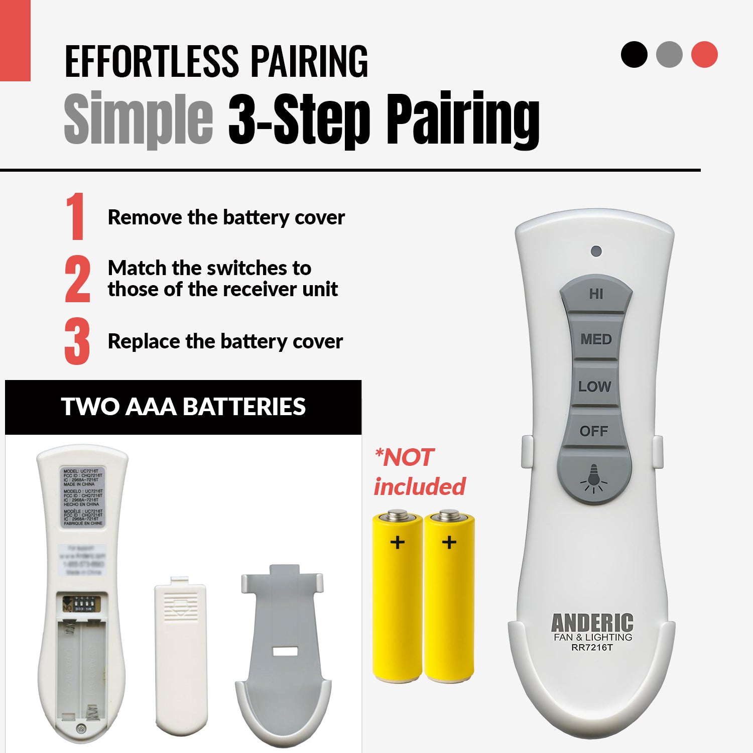 Anderic RR7216T Replacement Ceiling Fan Remote Control for UC7216T, CHQ7216T, and Others