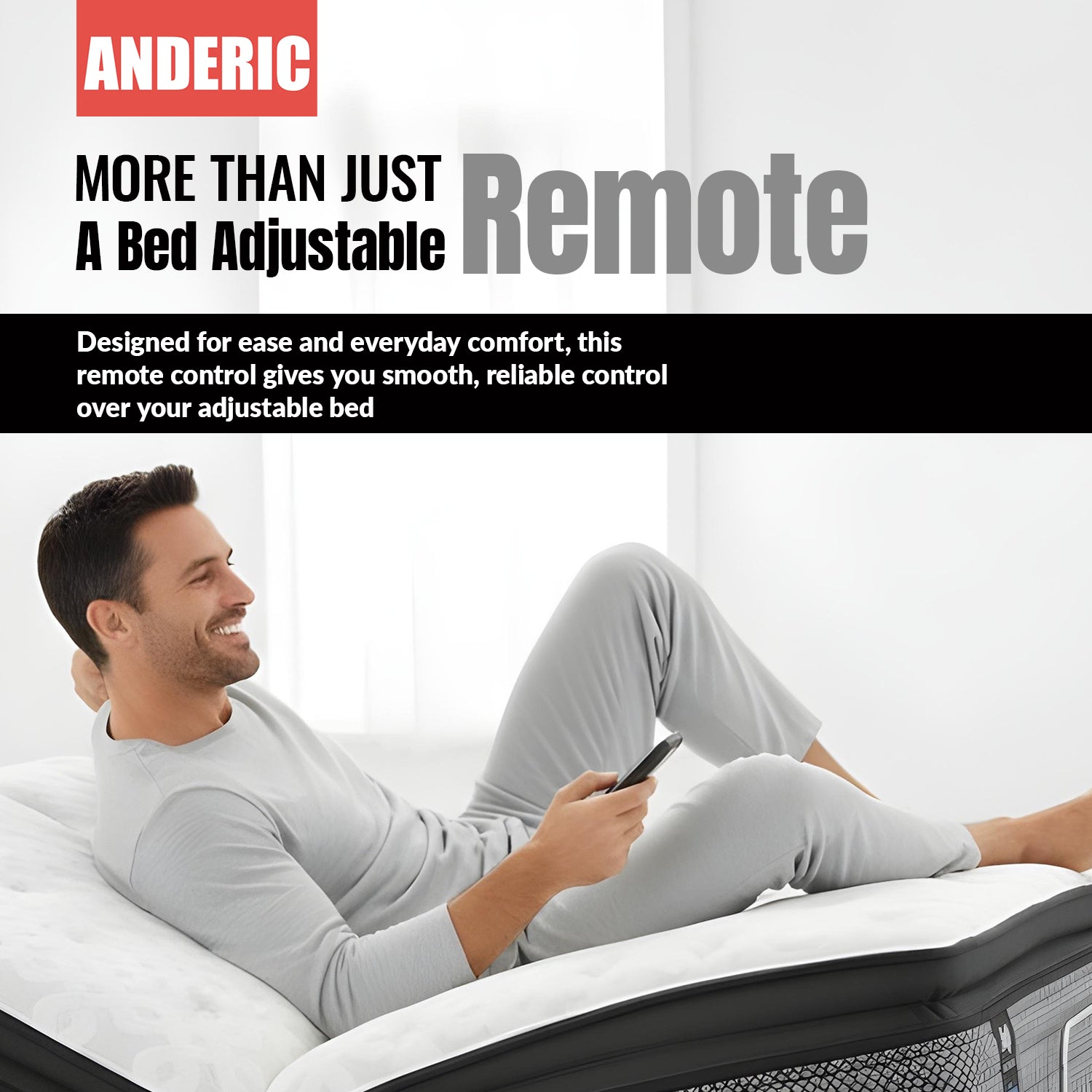 Anderic RR399A Replacement Adjustable Bed Frame Remote Control for Sealy, Serta, Ease, Beautyrest, SmartMotion | RF399A, RF368B