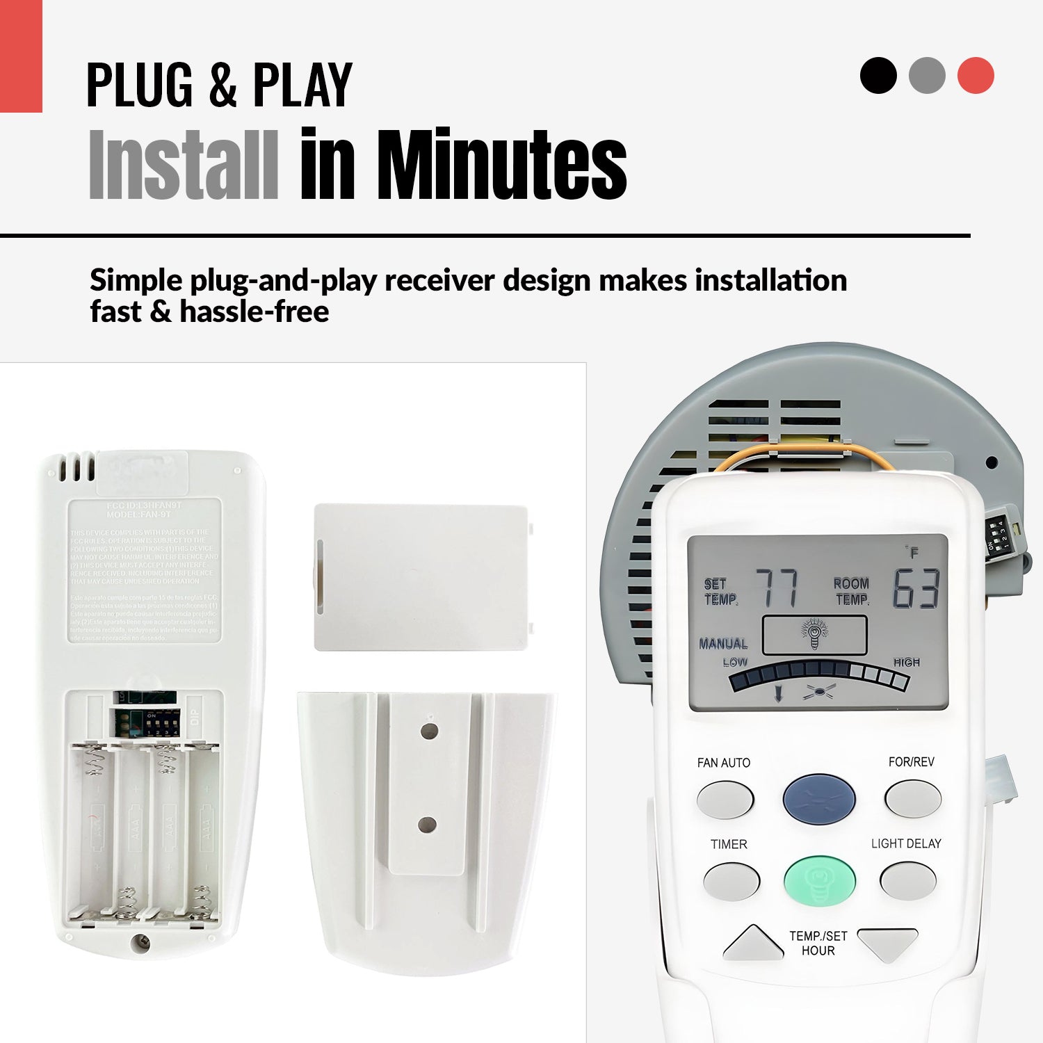 Kit de repuesto para ventilador de techo Anderic FAN10R/FAN9T para control remoto de ventilador de techo Hampton Bay