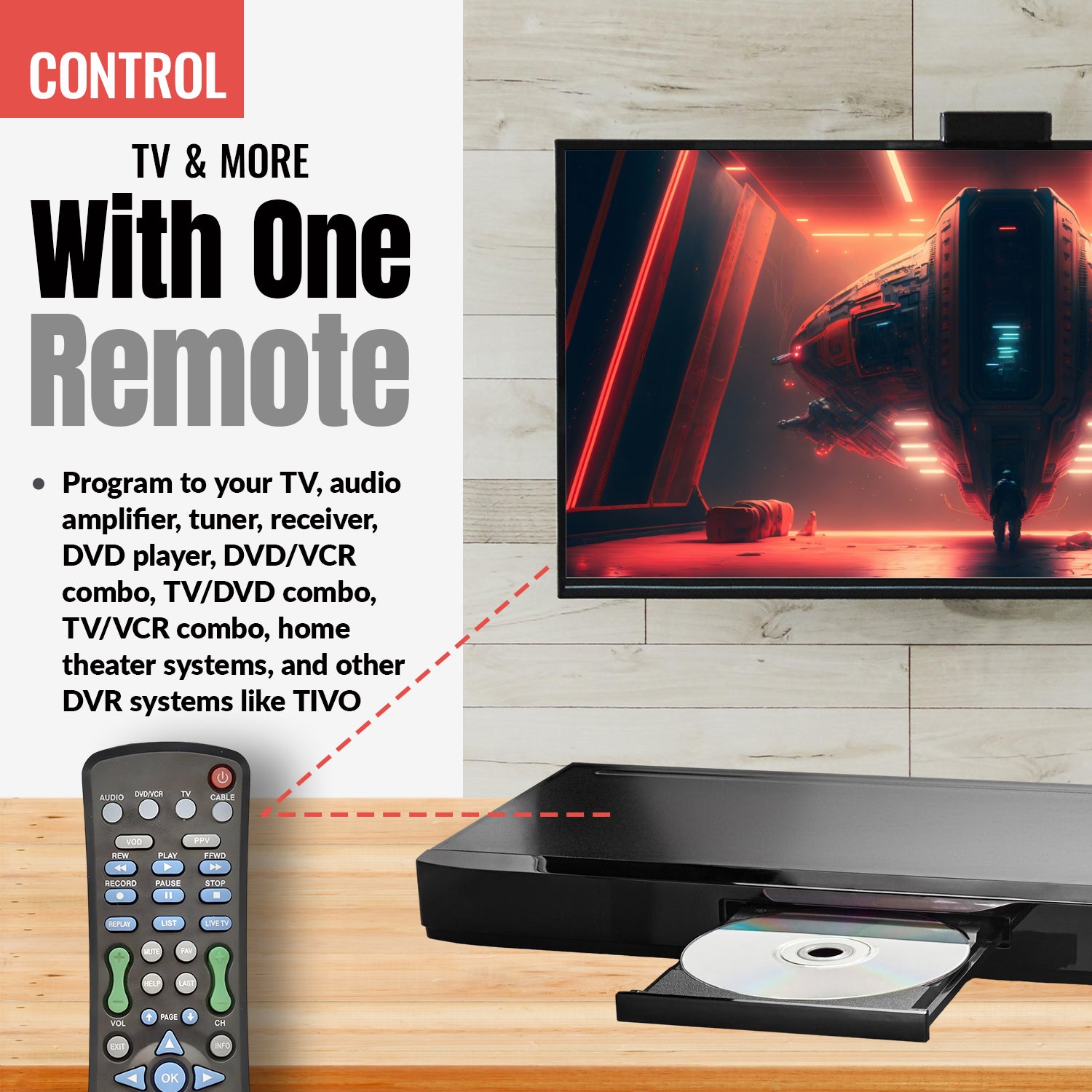 Anderic DRC800 DVR and Cable Box Remote Control for Motorola, Scientific Atlanta, and others