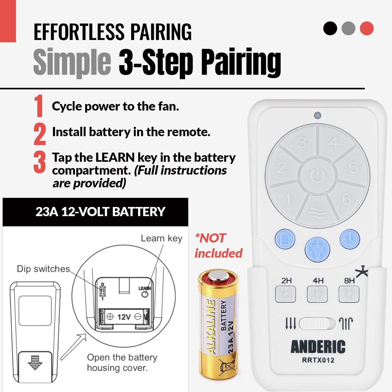Anderic RRTX012 Ceiling Fan Remote Control for Harbor Breeze A25-TX012