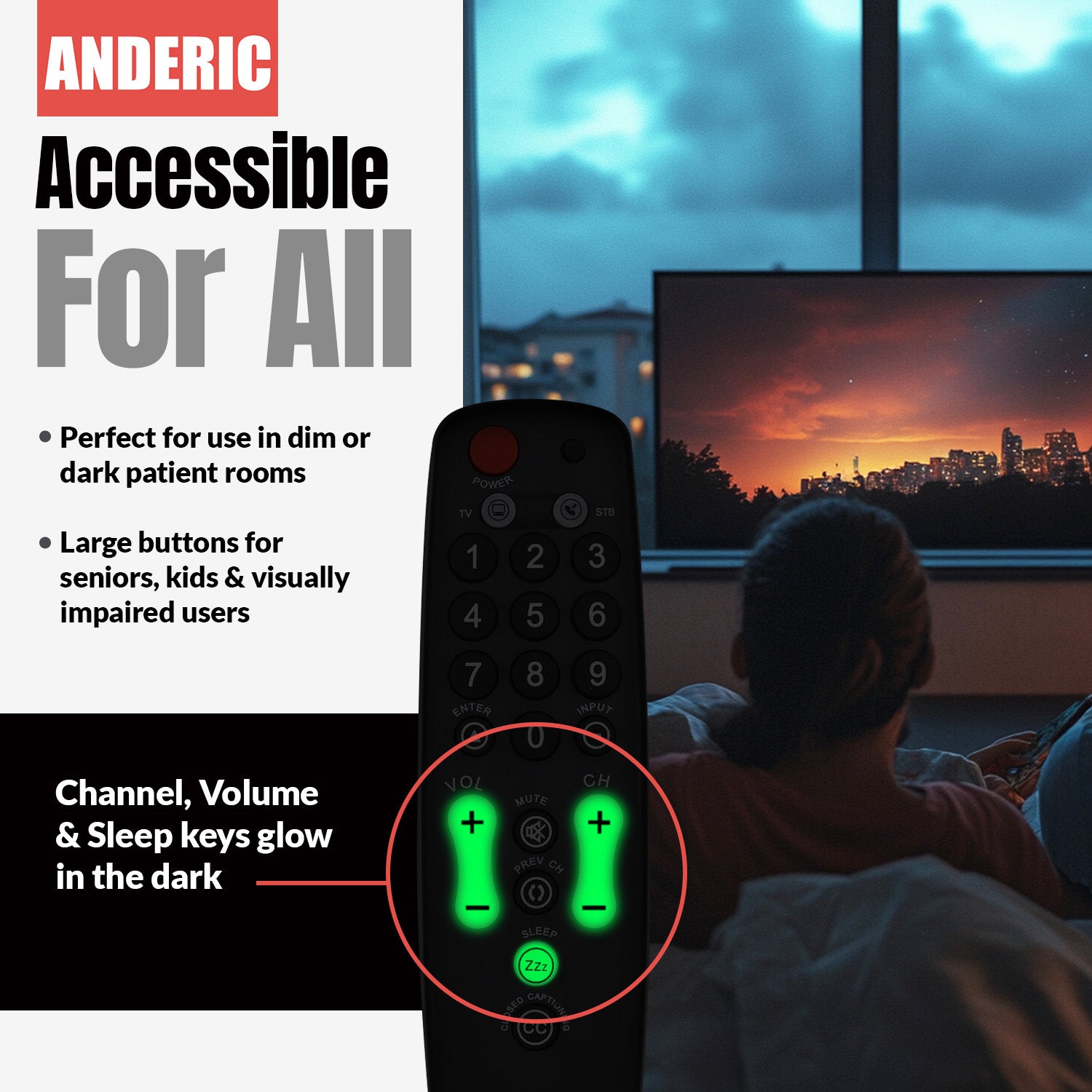 Anderic Hospitality 2-Device Universal Remote Control for TVs and Cable/Satellite/STB Boxes - RRH100