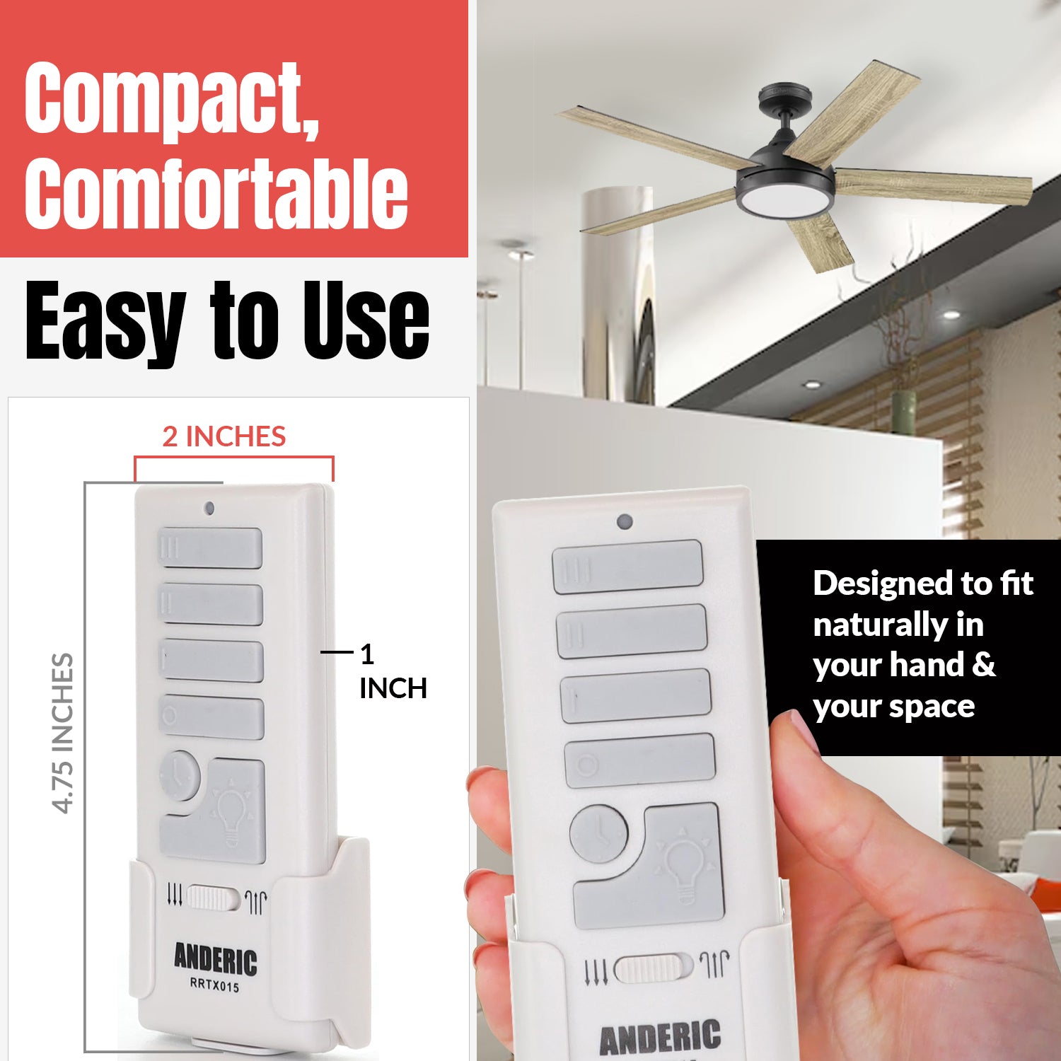 Anderic RRTX015 Replacement Ceiling Fan Remote Control for Harbor Breeze A25-TX015A