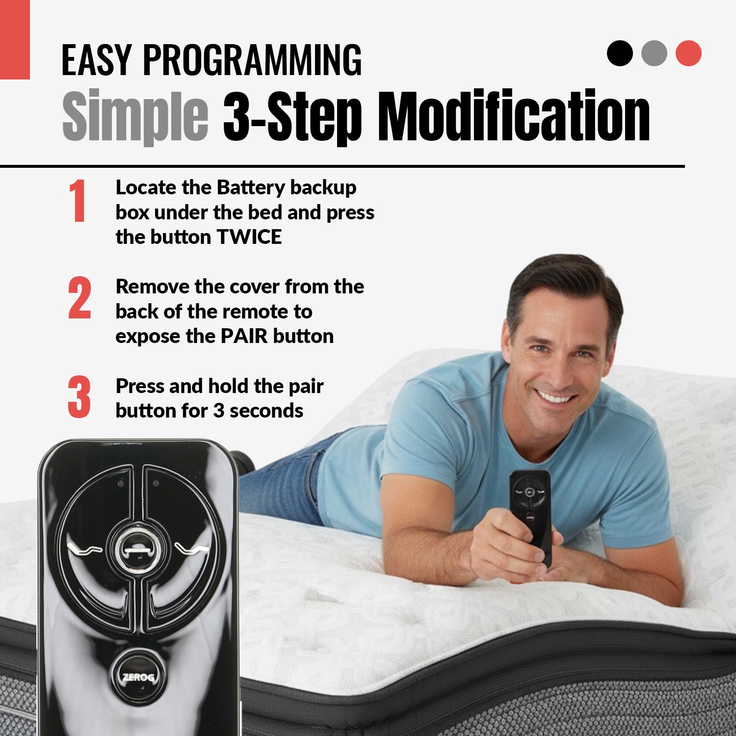 Anderic RR399A Replacement Adjustable Bed Frame Remote Control for Sealy, Serta, Ease, Beautyrest, SmartMotion | RF399A, RF368B