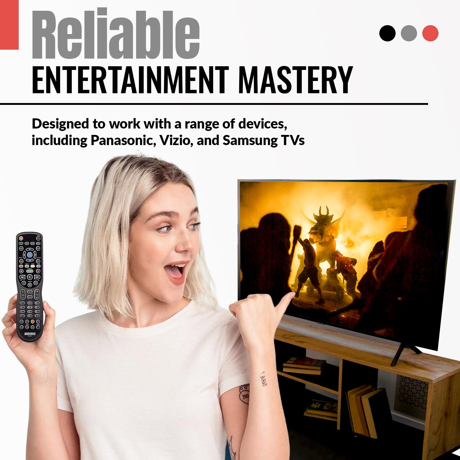 Anderic RR0777S Universal 4-Device Remote Control for Pre-programmed for Panasonic Smart TVs with Learning and Backlight | N2QAYB000777S