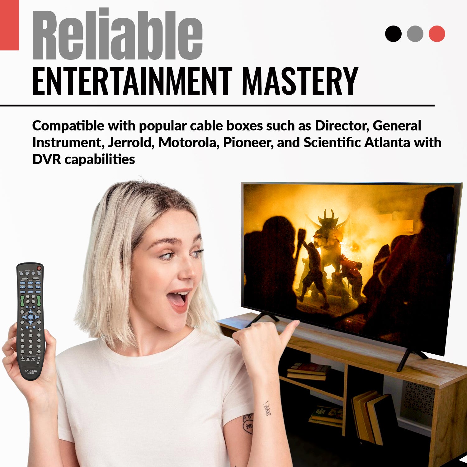 Anderic DRC800 DVR and Cable Box Remote Control for Motorola, Scientific Atlanta, and others