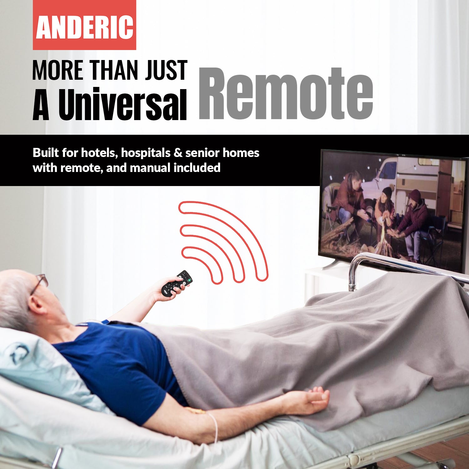 Anderic RR1001 1-Device Universal TV Remote Control with Large Keys for Hospitality
