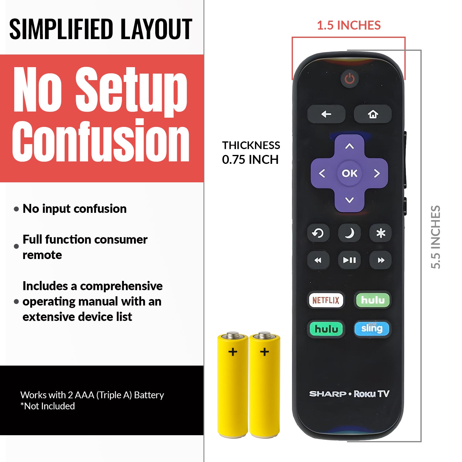 Control remoto para televisor Roku Sharp LCRCRUDUS20 2019/2018