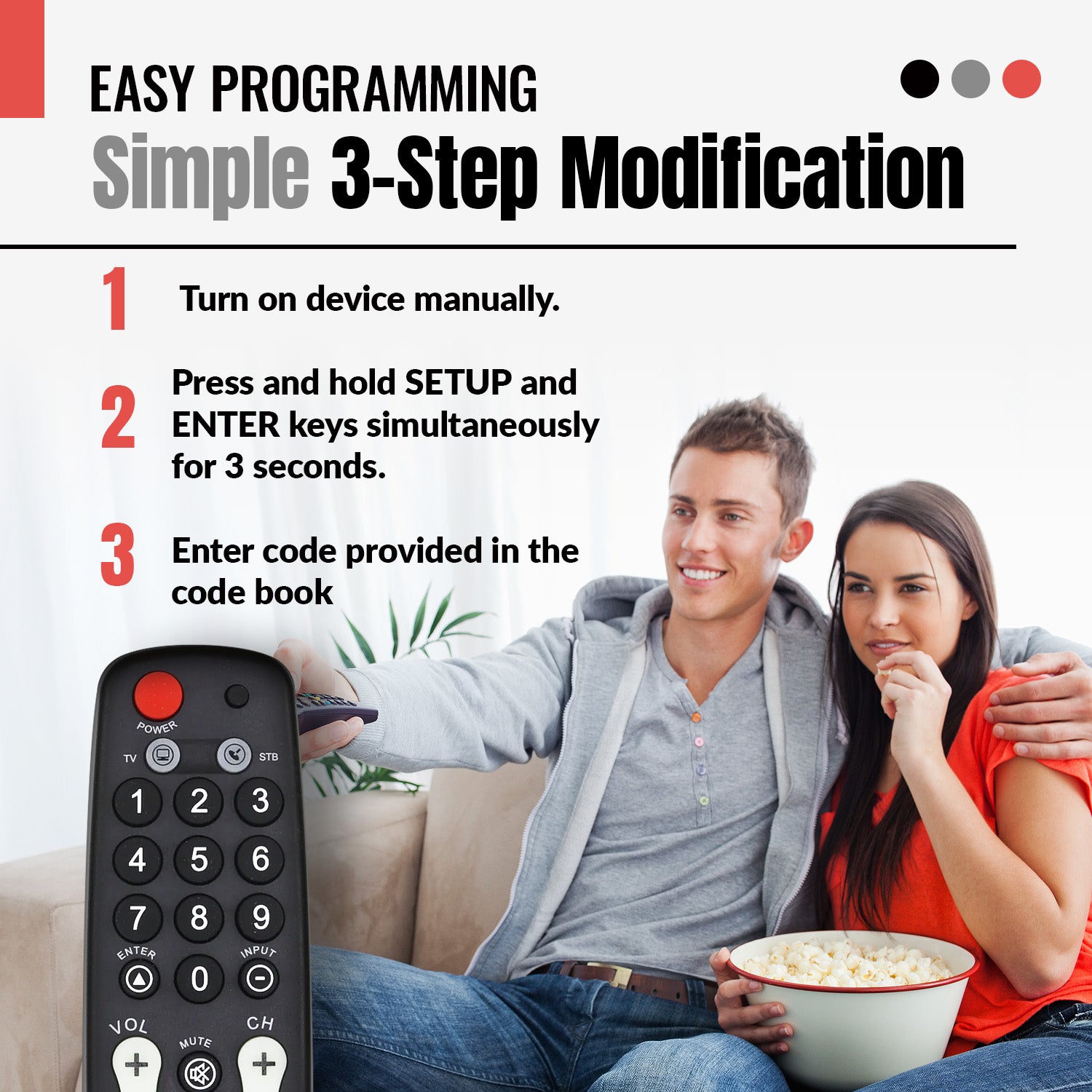 Anderic Hospitality 2-Device Universal Remote Control for TVs and Cable/Satellite/STB Boxes - RRH100