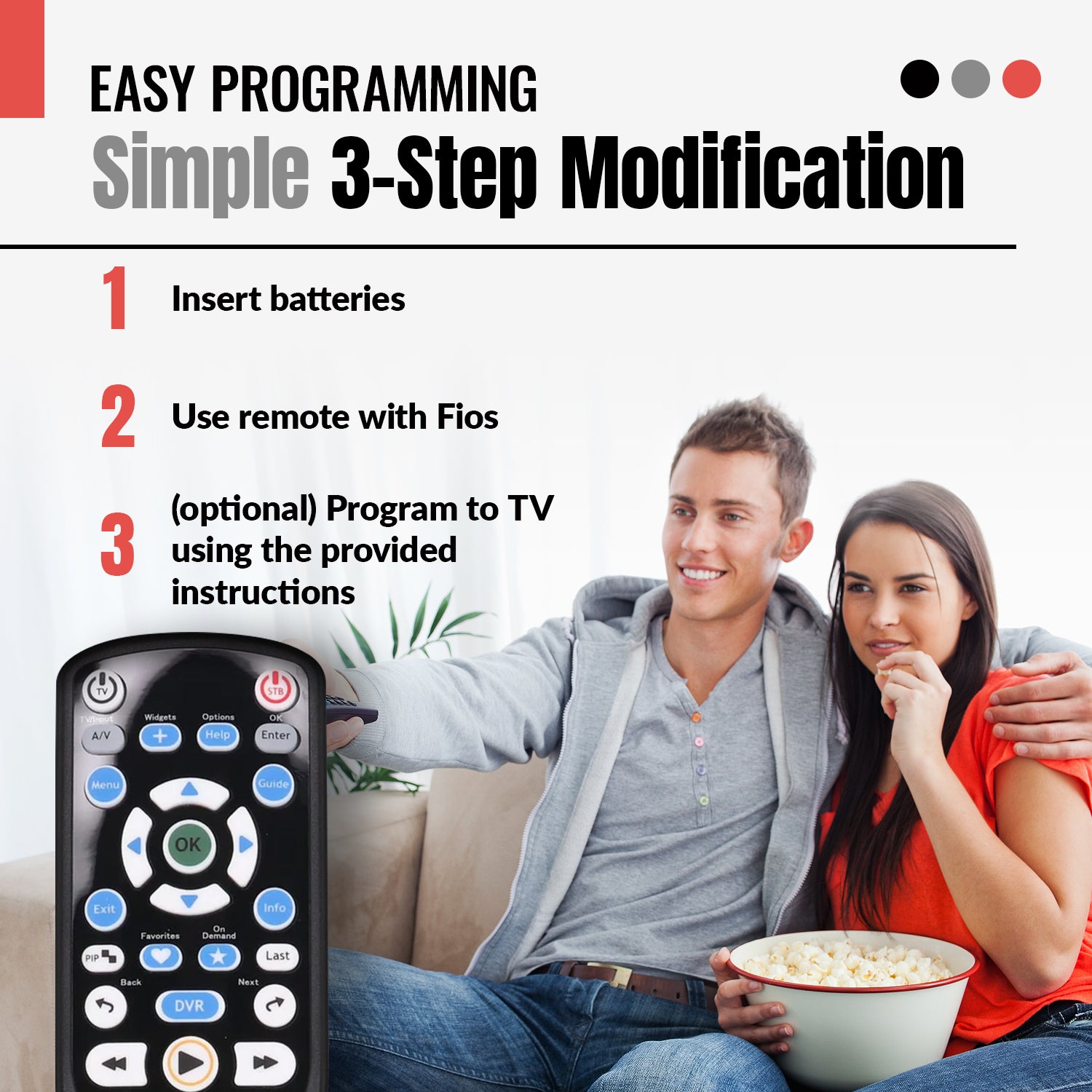 Anderic RRP265V5 Replacement 2-Device Universal Remote Control for Ver
