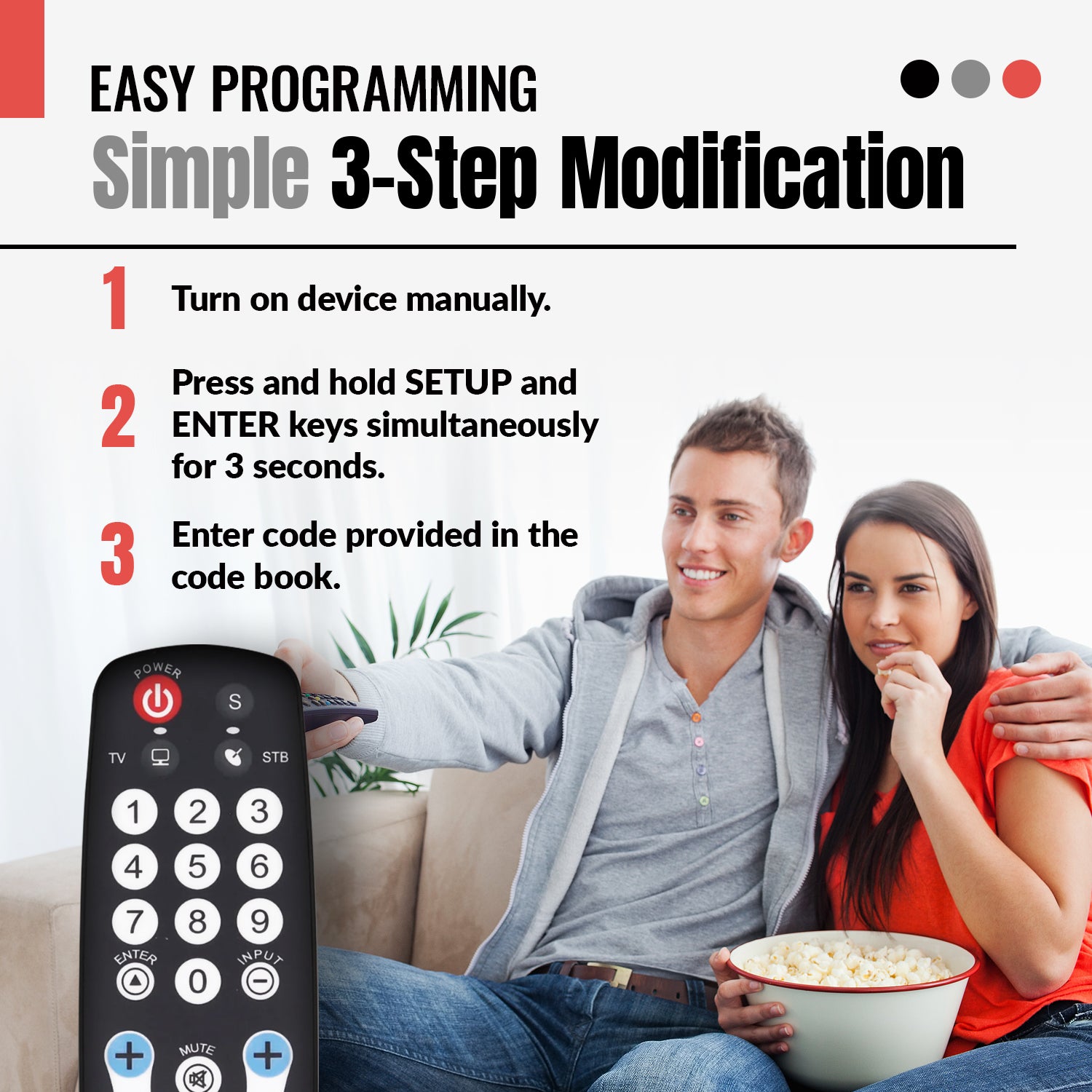 Anderic Hospitality 2-Device EzWipe Universal Remote Control for TV and Cable/Satellite/STB Boxes - RRHC100