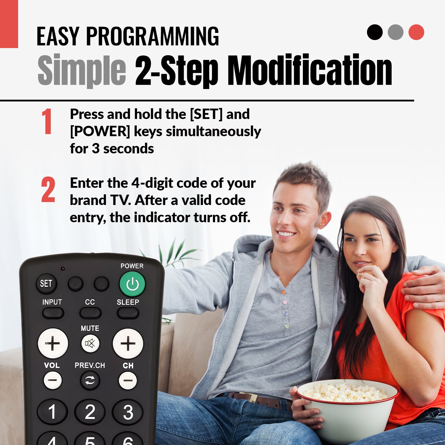 Anderic RR1001 1-Device Universal TV Remote Control with Large Keys for Hospitality