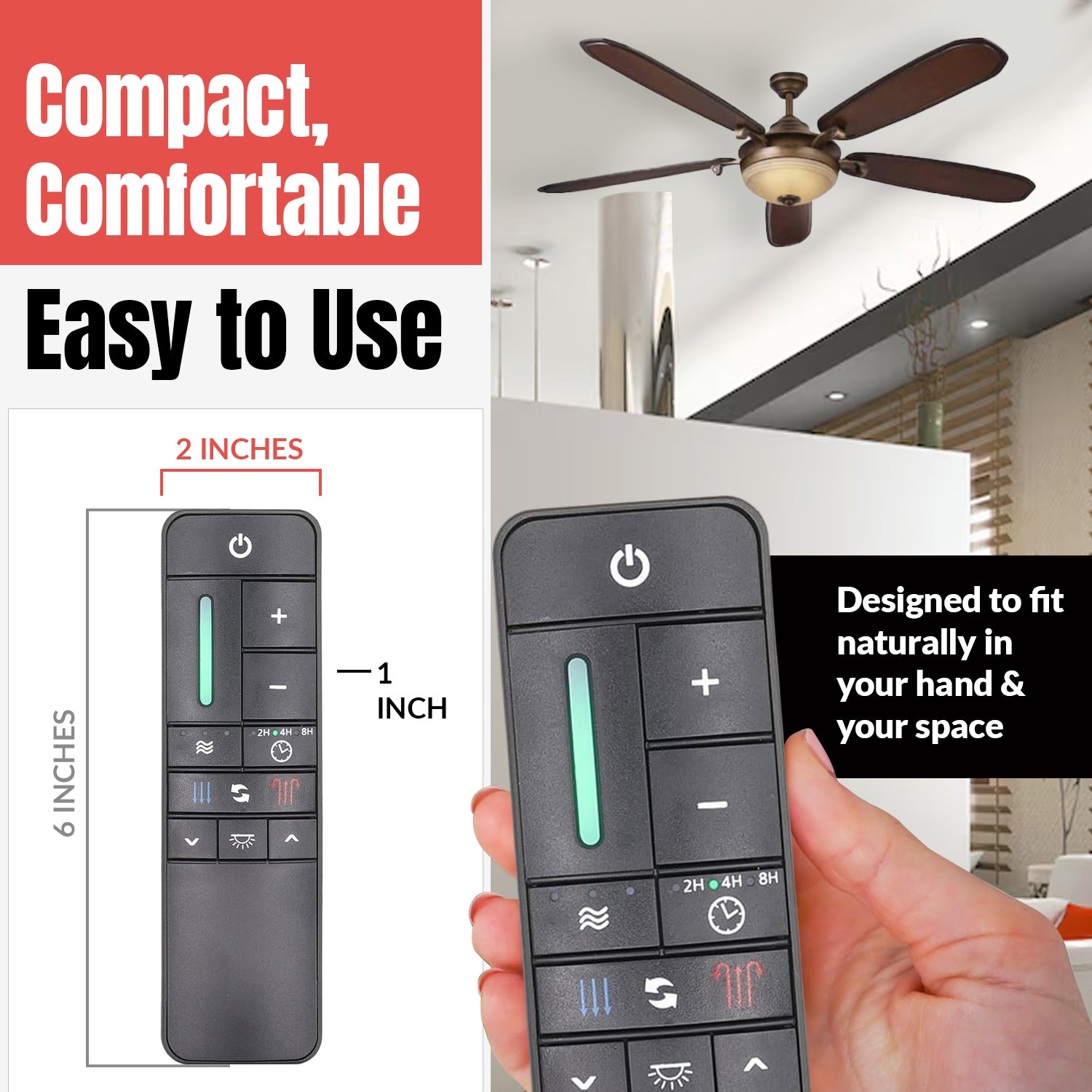 Mando a distancia Anderic RR7225T para ventilador de techo para la colección Home Decorators | UC7225T, TR198A, KUJCE10308