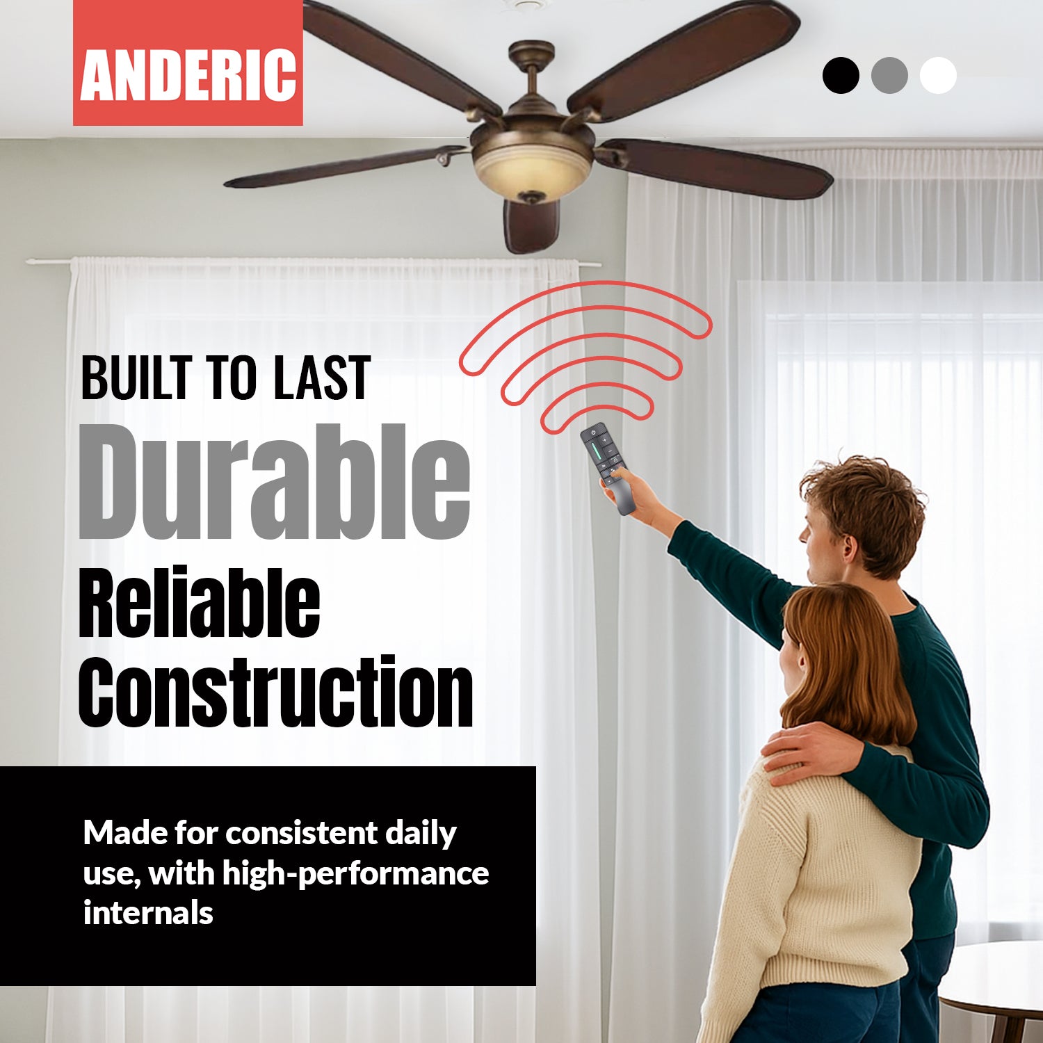 Mando a distancia Anderic RR7225T para ventilador de techo para la colección Home Decorators | UC7225T, TR198A, KUJCE10308
