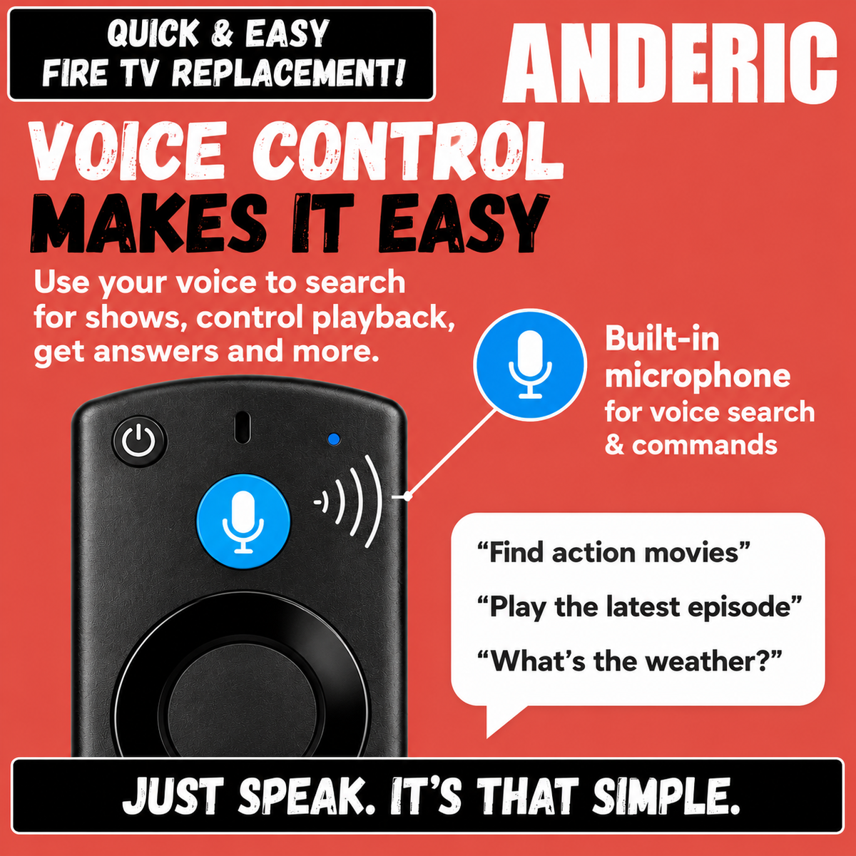 Mando a distancia universal de transmisión de TV Anndreric RRF1G1 | Voz | RF e IR | Todos los Fire TV | Fire Sticks - RR-F1G1