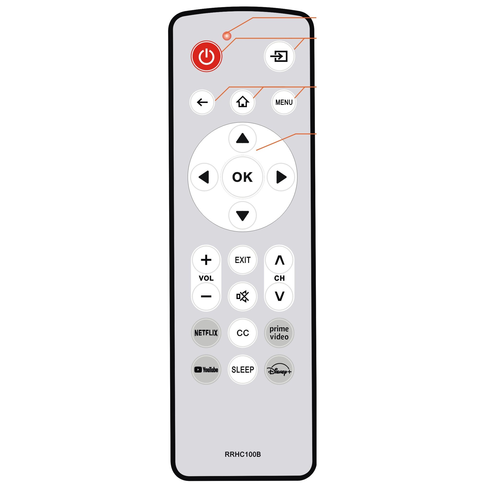 Anderic Waterproof RRHC100B Hospitality Universal for Smart TVs with App keys | Google | Roku | Android | LG OS | Fire | Samsung - No voice - RRHC100B