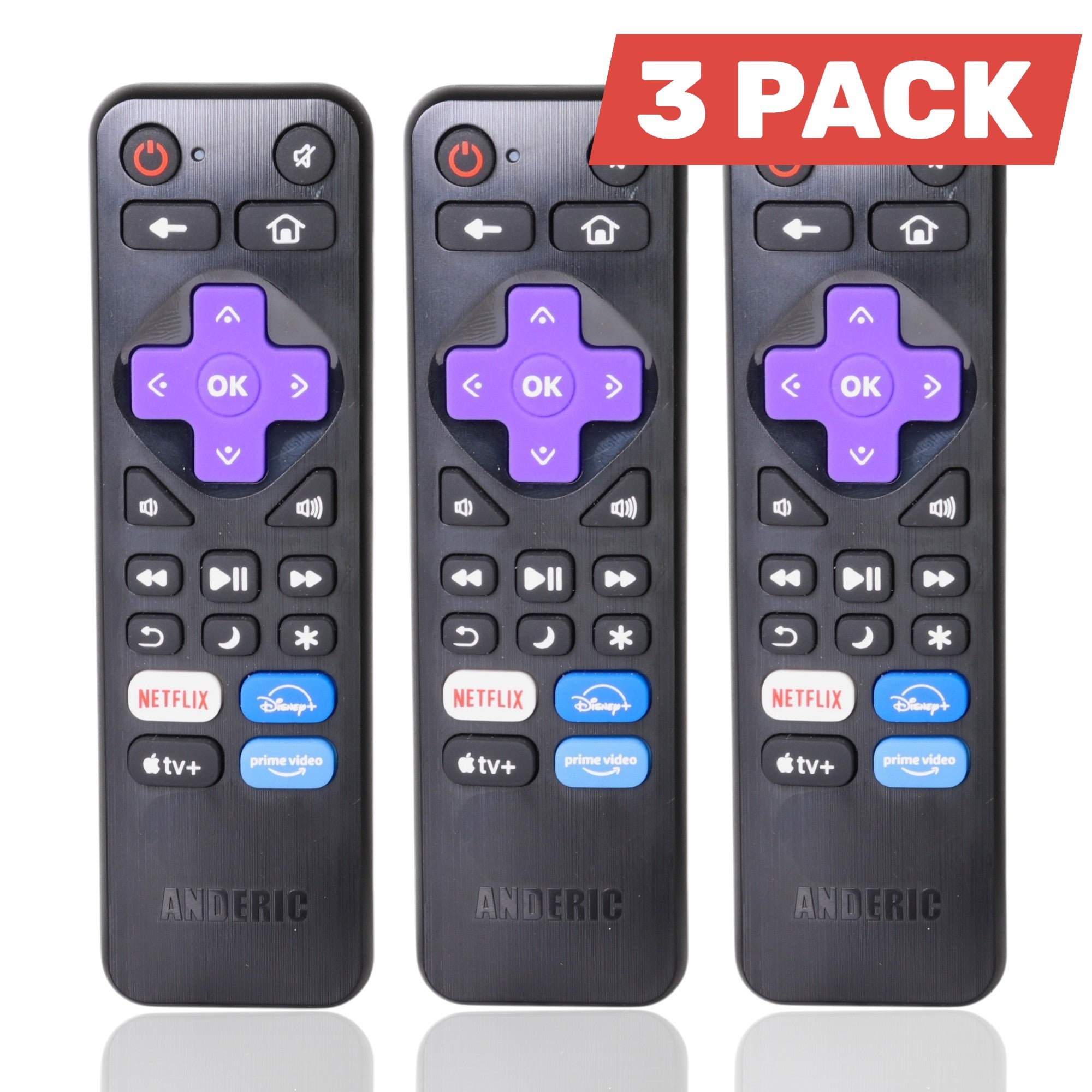 [3-PACK] Anderic RRLF26 (No Programming Needed) Replacement Remote Control for most Roku TVs such as ONN, Hisense, Philips, TCL, Hiro