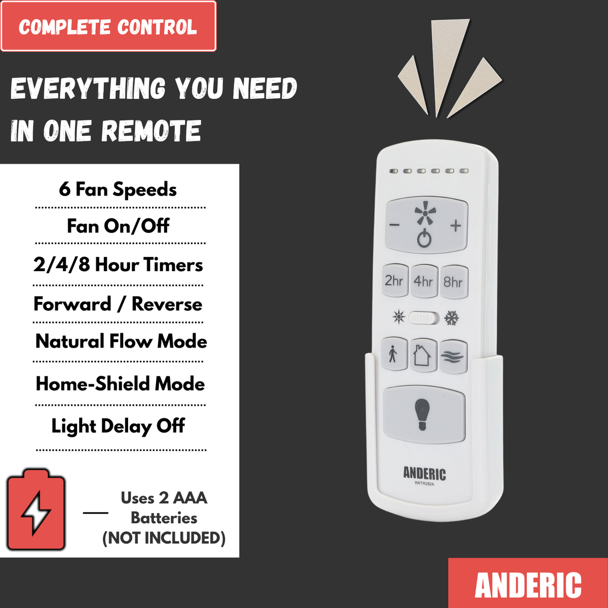 Télécommande de remplacement Anderic RRTR292A pour ventilateur de plafond Harbor Breeze TR292A, TRD050G1M, 2AQZU18053 et KUJCE10612