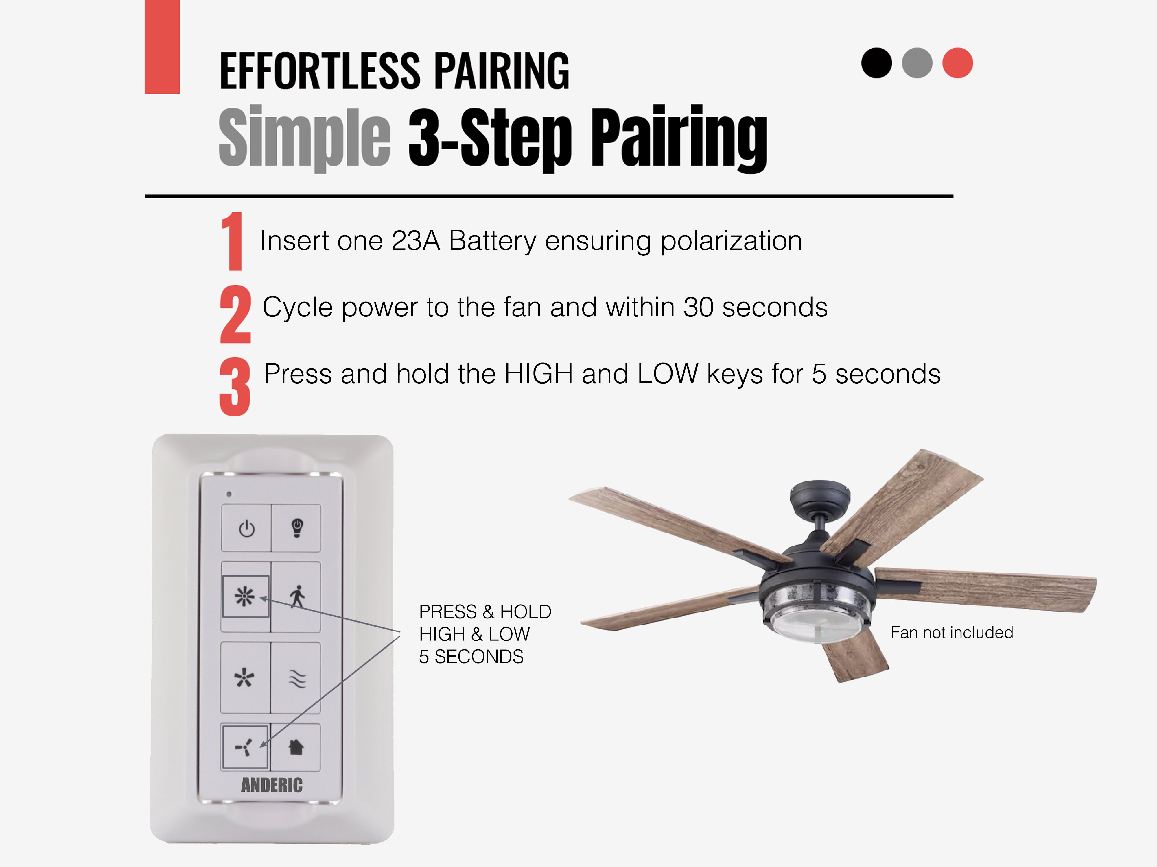 Anderic RRTRA049G1M Replacement Ceiling Fan Remote Control For Harbor Breeze 2AQZU-18052 | 304 MHz