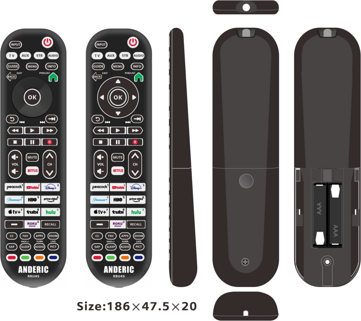 Anderic RRU4S Smart TV 4-Device Universal Remote Control | Smart App Shortcuts | Learning | Backlight