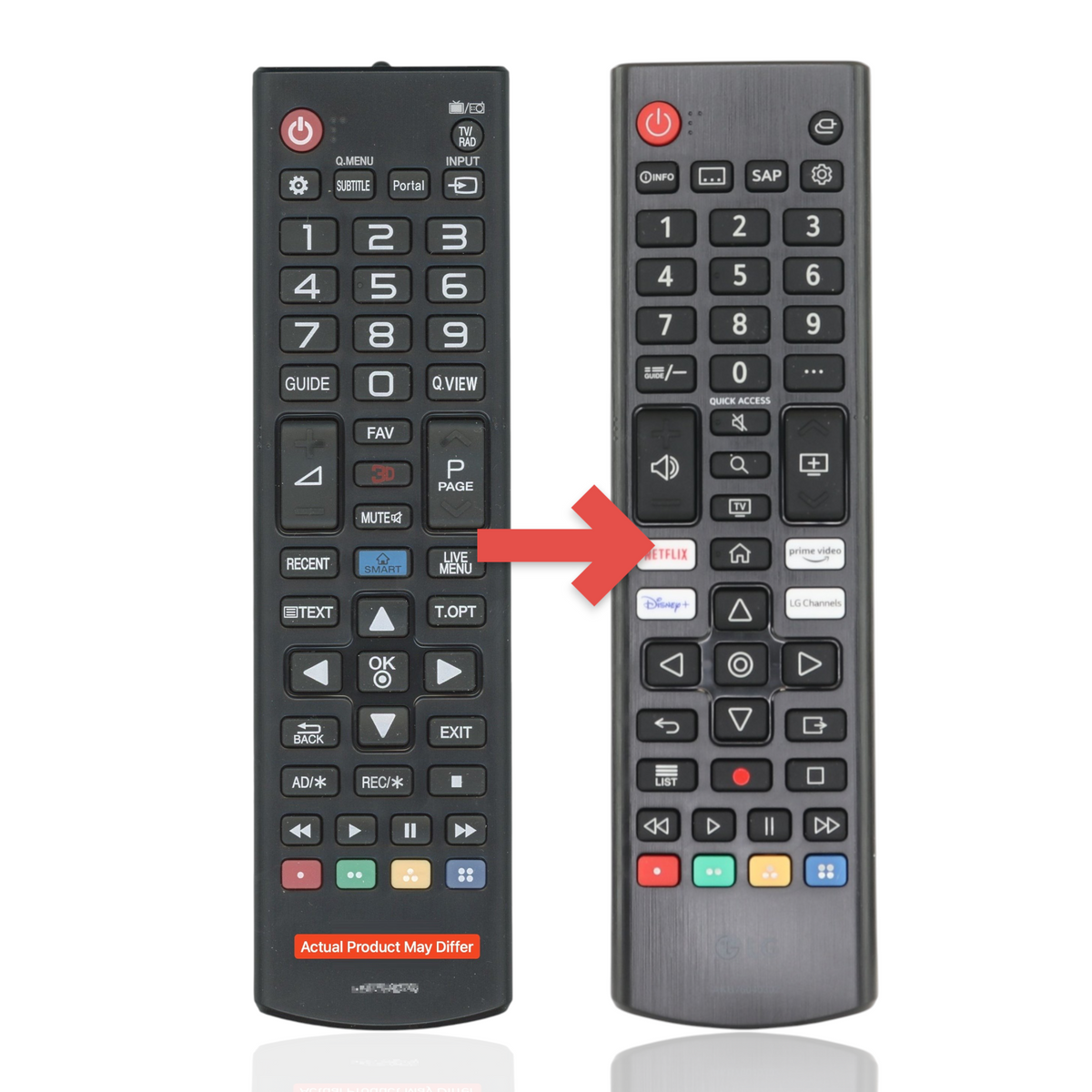 Anderic black infrared remote control for LG Smart TVs with numeric keypad and dedicated streaming service buttons.
