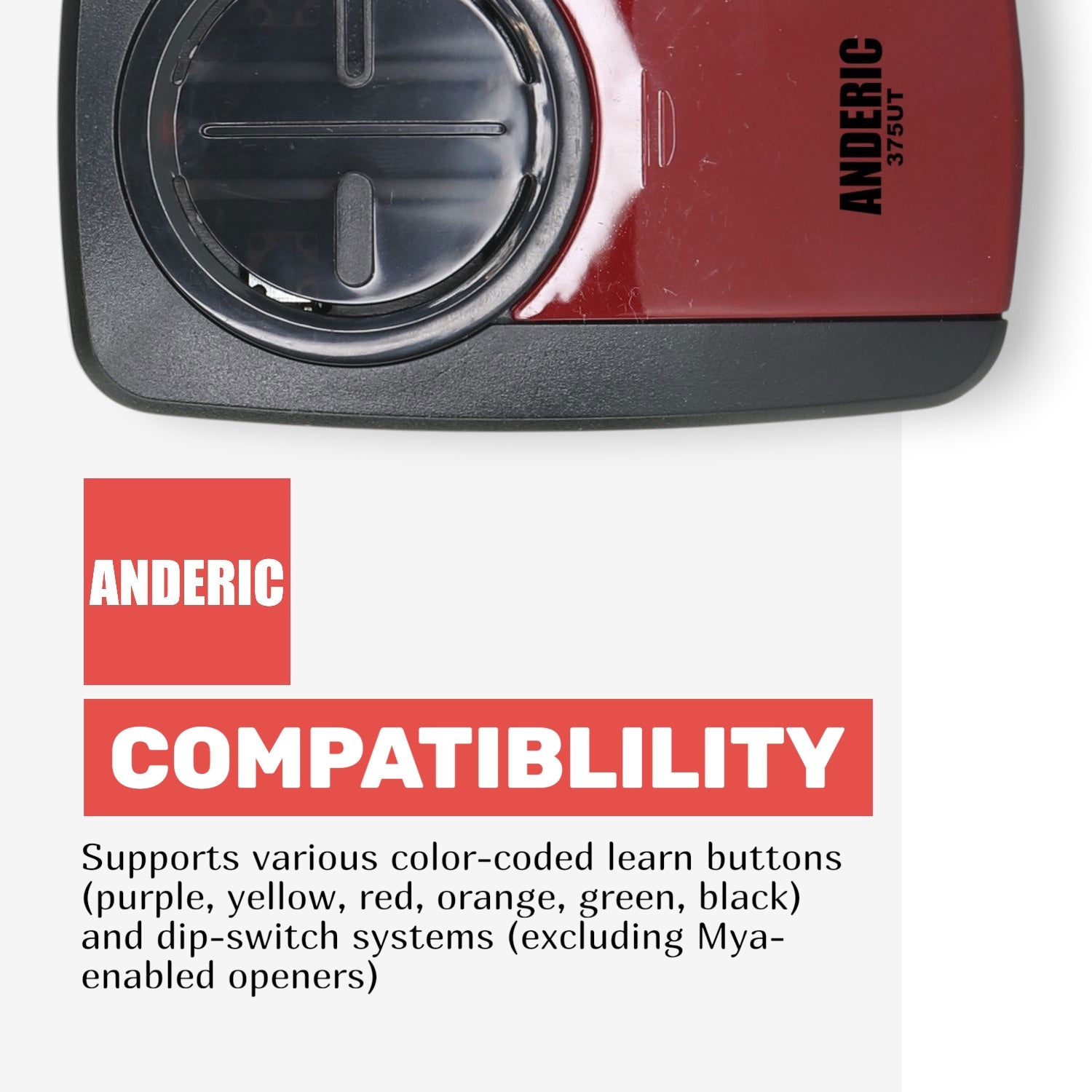 Anderic 375UT-2button Universal de 2 botones para abrepuertas de garaje para LiftMaster, Chamberlain, Genie, Craftsman, Linear y Wayne Dalton