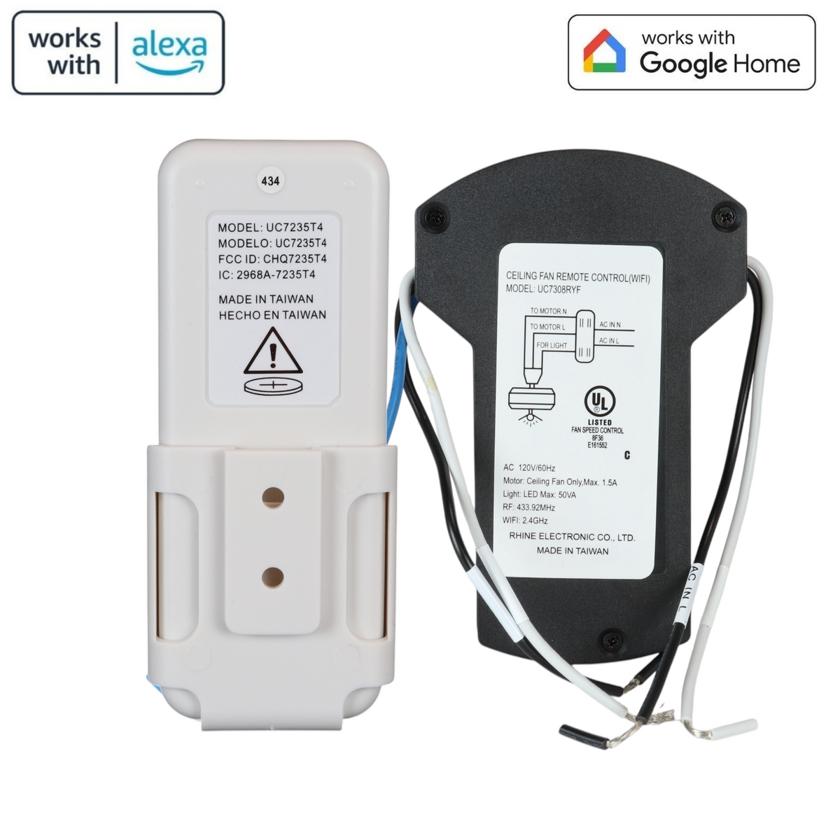 Anderic UC7235T4 Universal Smart WIFI Ceiling Fan Receiver & Remote Control Kit - Works with Google Home & Alexa