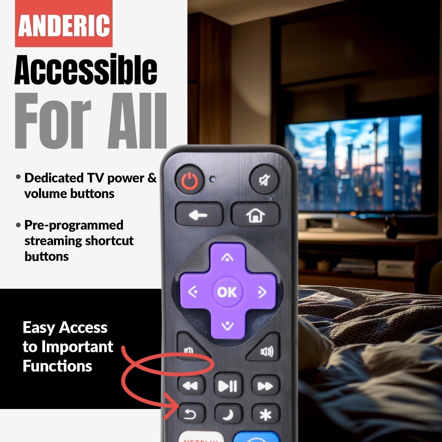 Anderic Substitute for Roku RC31 Streaming Remote Control [RRST01]