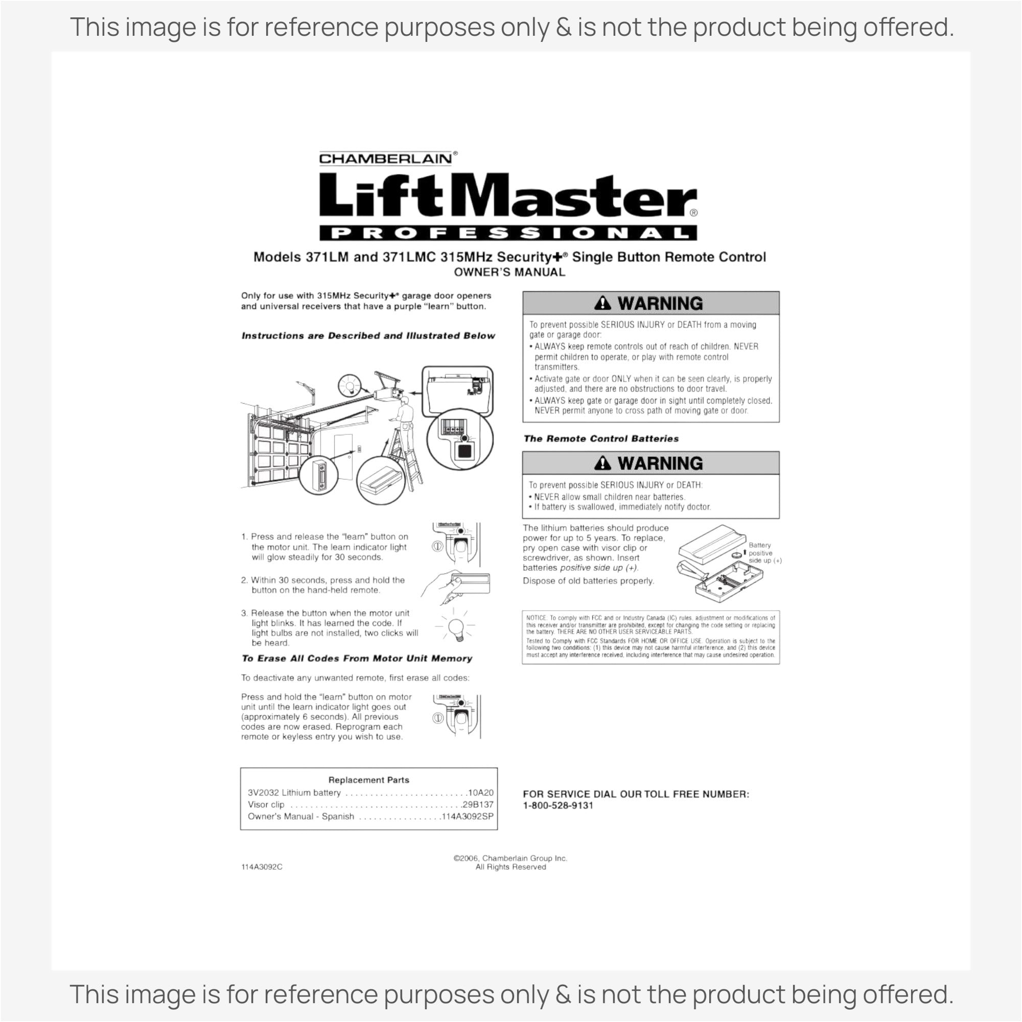 Télécommande d'ouvre-porte de garage AccessMaster 371AC 1 bouton Visor 315 MHz