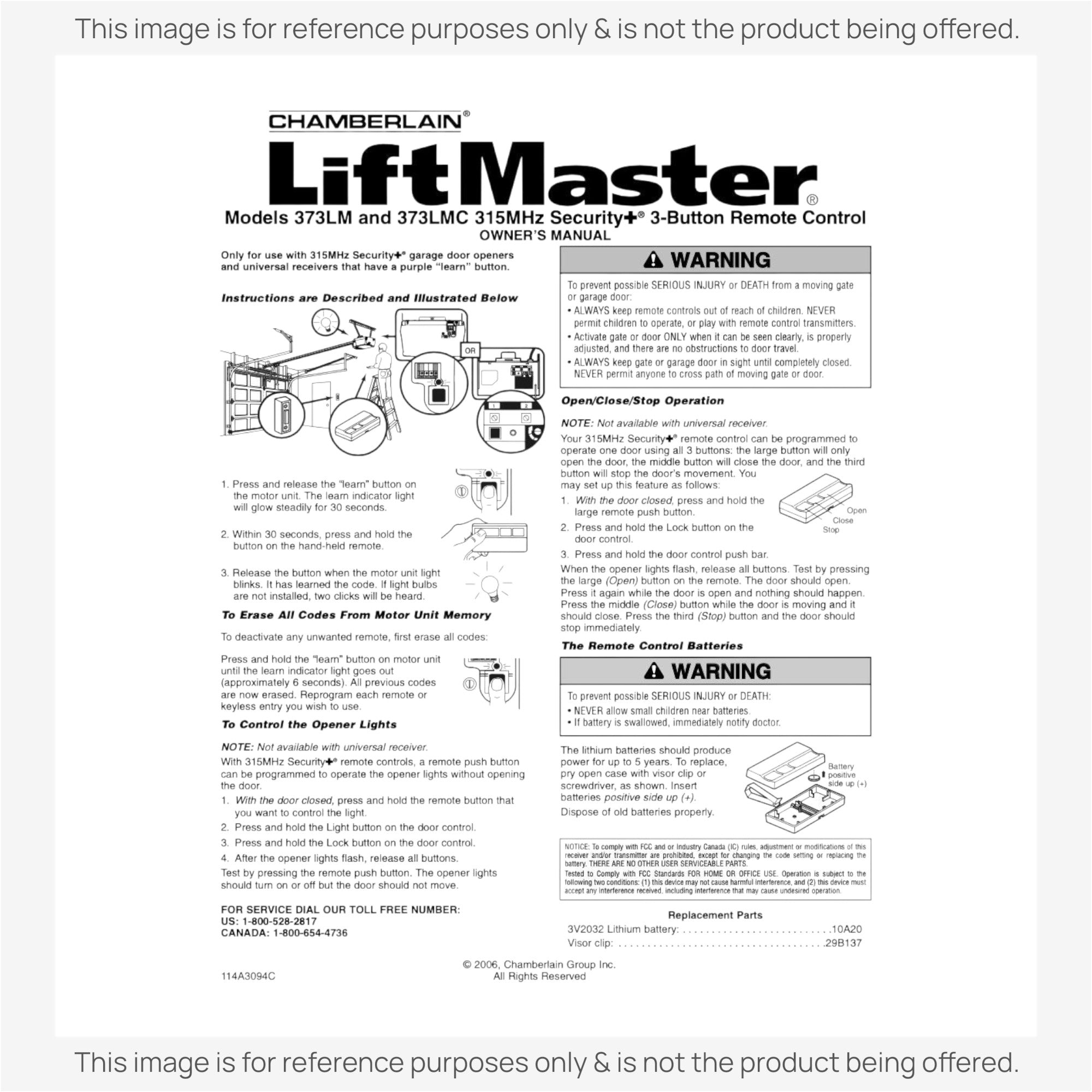 Substitute for AccessMaster 373AC 3-Button Vizor 315 MHz Garage Door Opener Remote Control [373LM]
