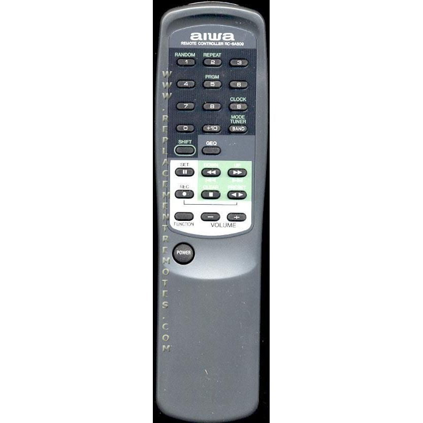 The stylish Aiwa RC6AS09 Audio Remote Control in gray offers essential buttons for power, volume, and input selection.