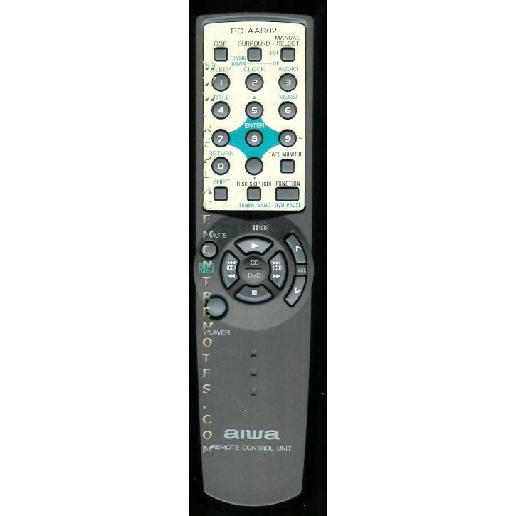 A close-up of the Aiwa RCAAR02 Audio Remote Control features black and gray buttons labeled for functions like volume, menu, and power. The numbers on each button ensure easy navigation for your entertainment needs.