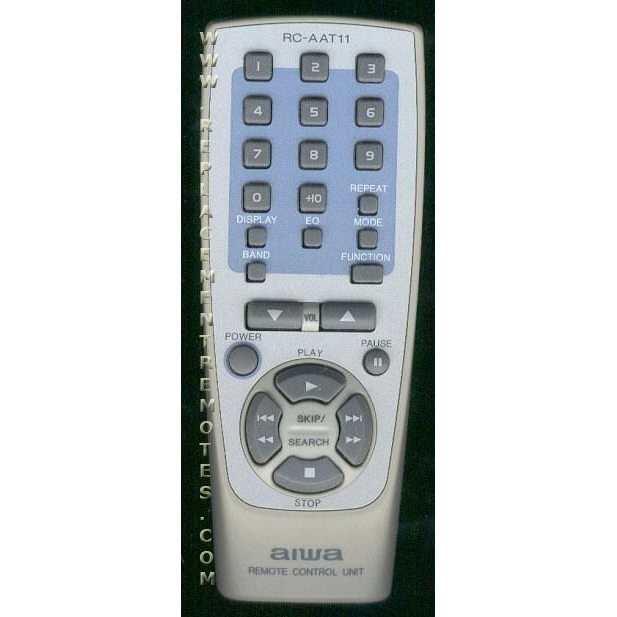 The Aiwa RCAAT11 Audio Remote Control, also known as RC-AA11 or RC-AAT11PN, includes a numeric keypad, playback controls, and function buttons. Ideal for replacing models with SKU U0051356U.
