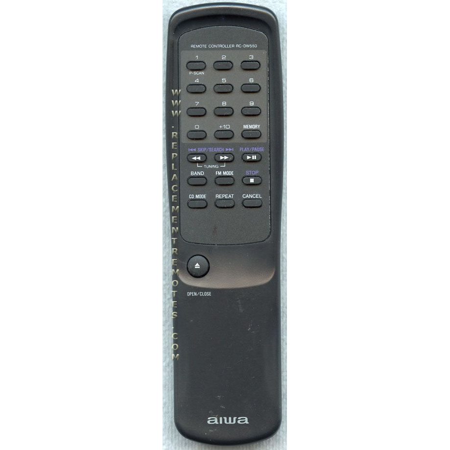 The Aiwa RCDW550 Audio Remote Control includes buttons for volume, play, stop, and memory functions.