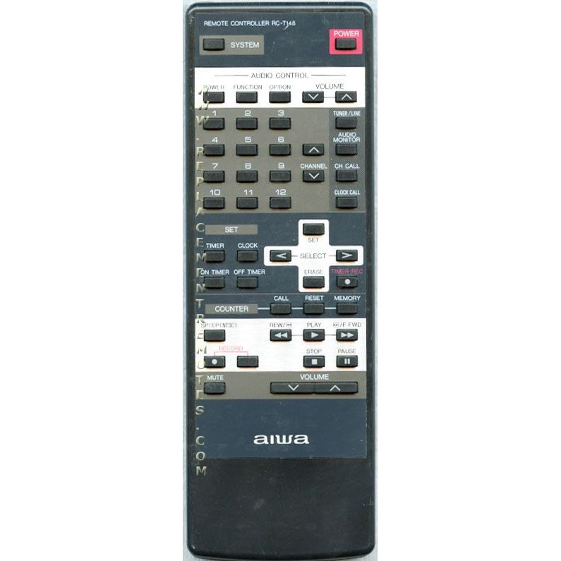 The Aiwa RCT148 Audio Remote Control offers a variety of buttons for easy management of your audio system, including volume, timer, and channel functions.