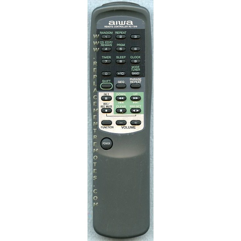 The Aiwa RCT519 Audio Remote Control offers buttons for power, volume, function, and playback to ensure seamless device management.
