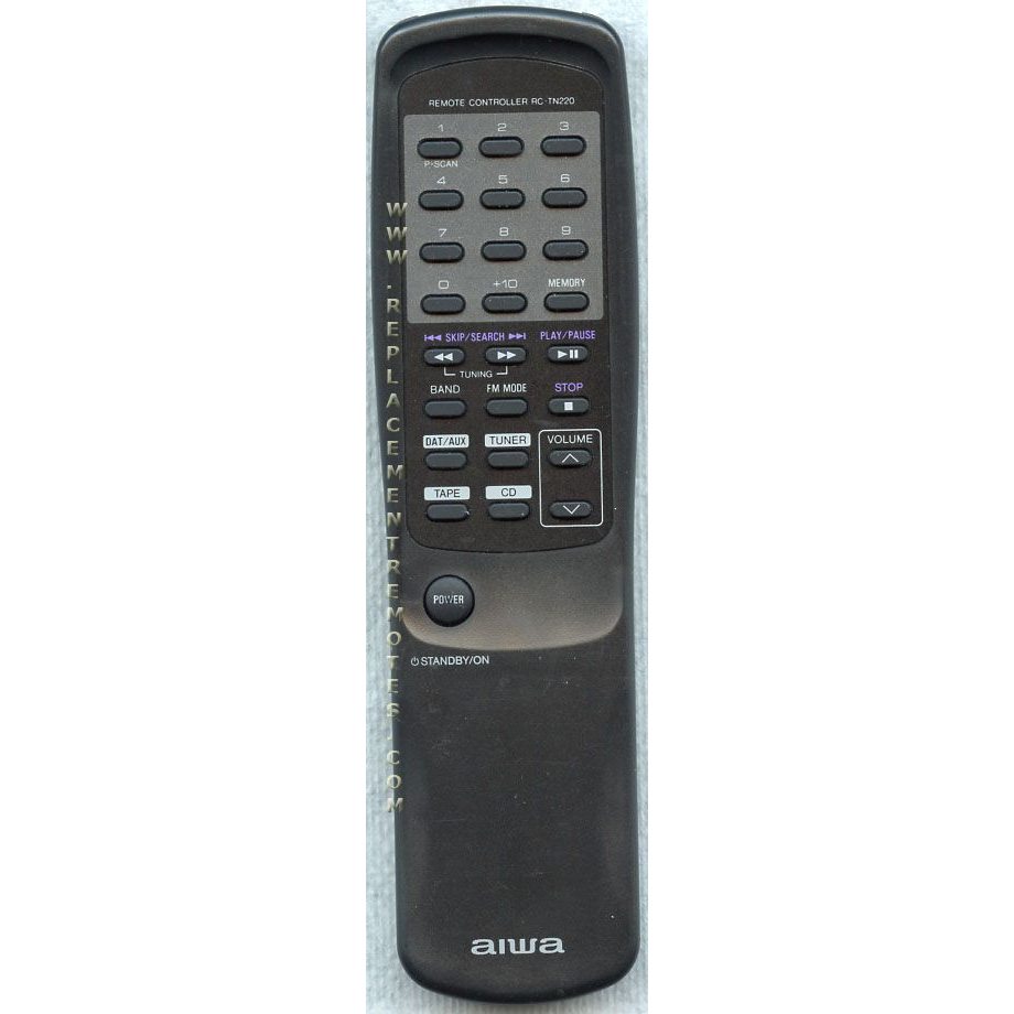 The Aiwa RCTN220 Audio Remote Control includes buttons for easy volume adjustment, power toggling, and mode selection.