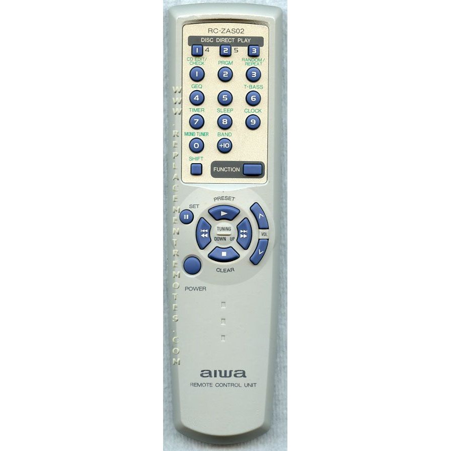The Aiwa RCZAS02 Audio Remote Control is an ideal replacement, featuring numbered buttons, function keys, a directional pad, and a power button.