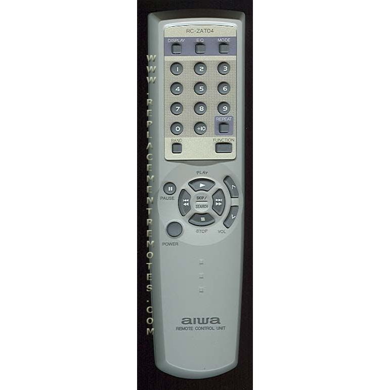 The Aiwa RCZAT04 Audio Remote Control, originally provided with certain models, includes a numeric keypad as well as volume and playback buttons for smooth operation.